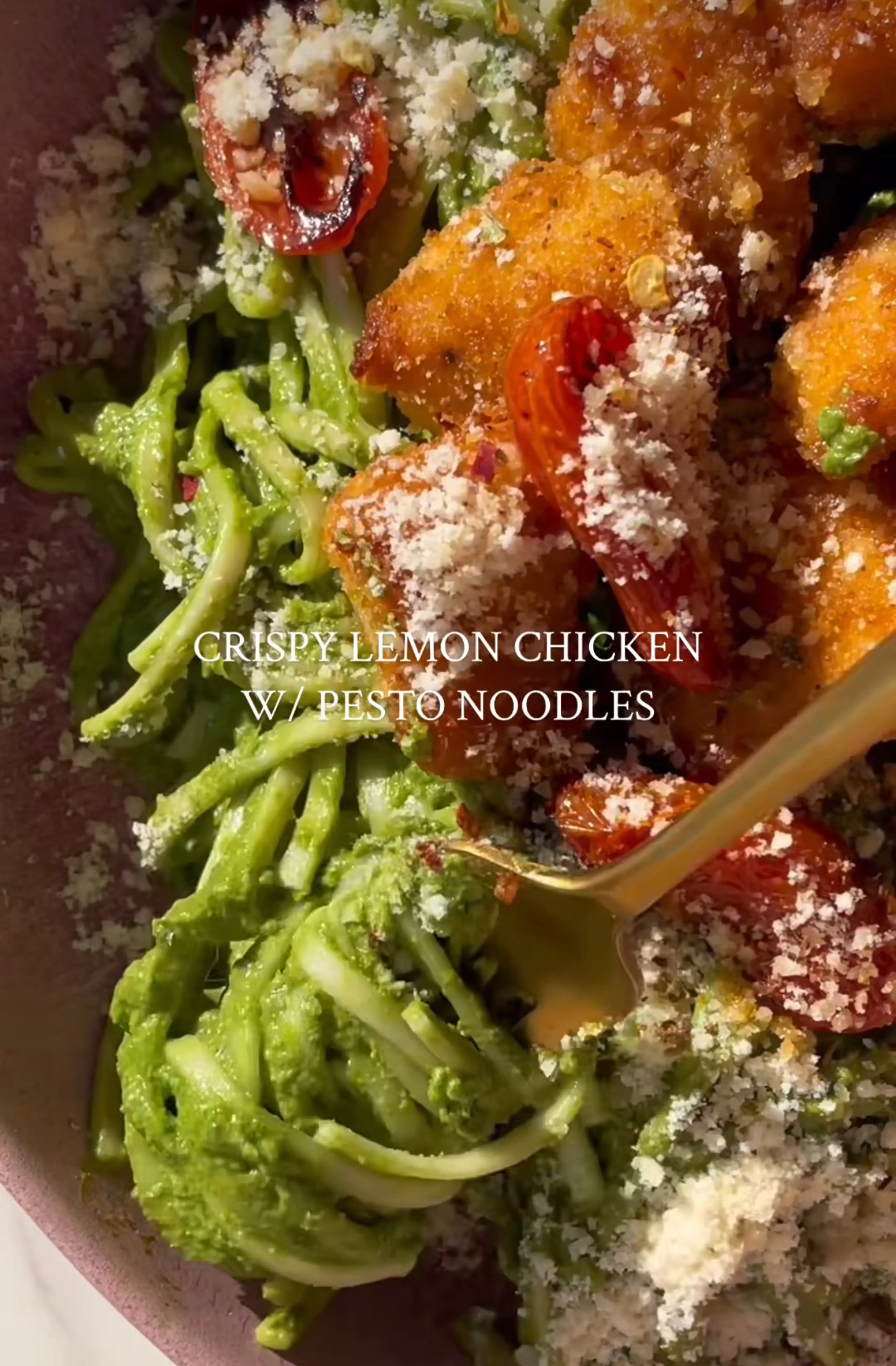 Crispy Lemon Chicken with Pesto Pasta