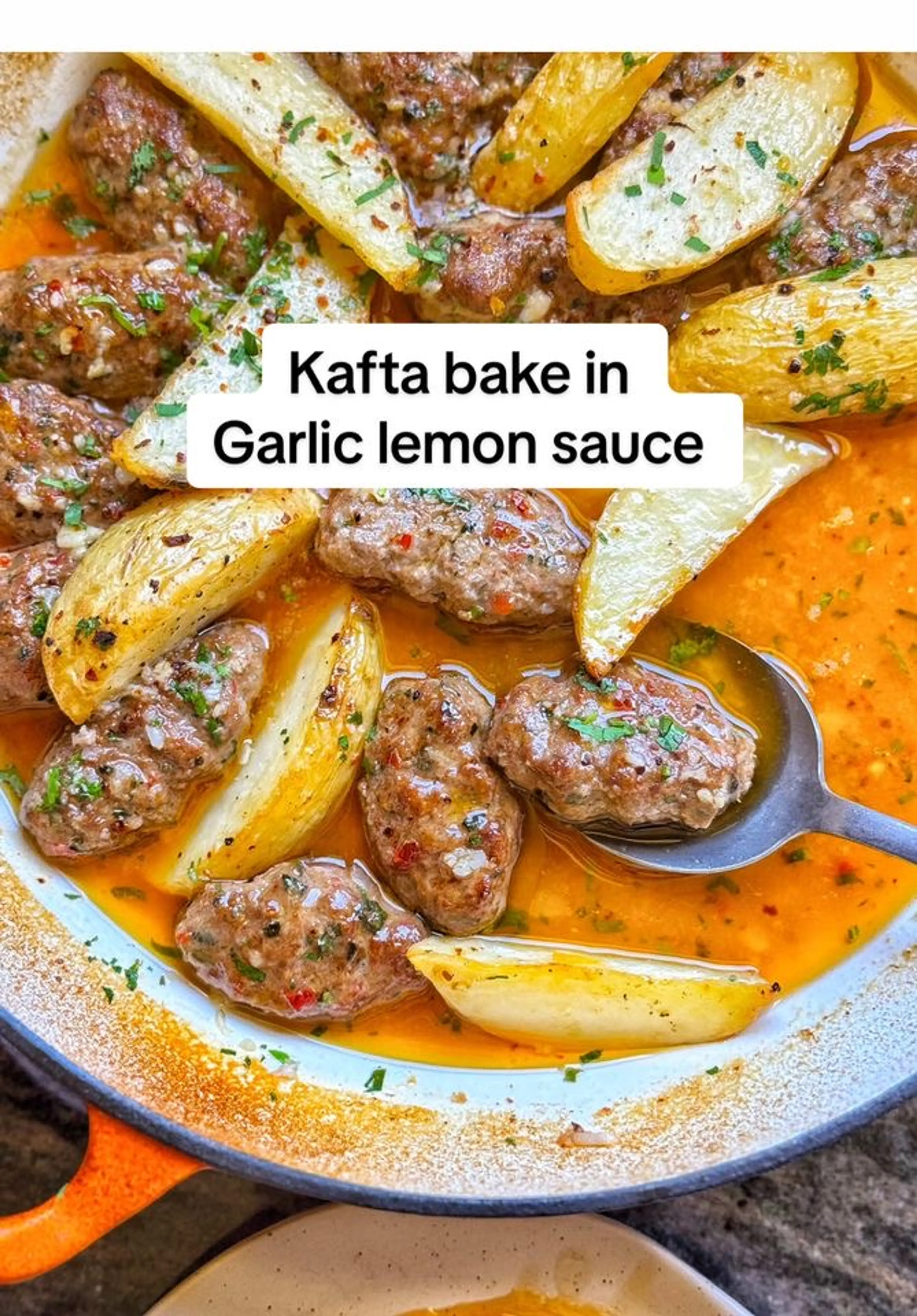 Kafta & Potato Bake Dressed in a Garlicky Lemon Dressing, Th