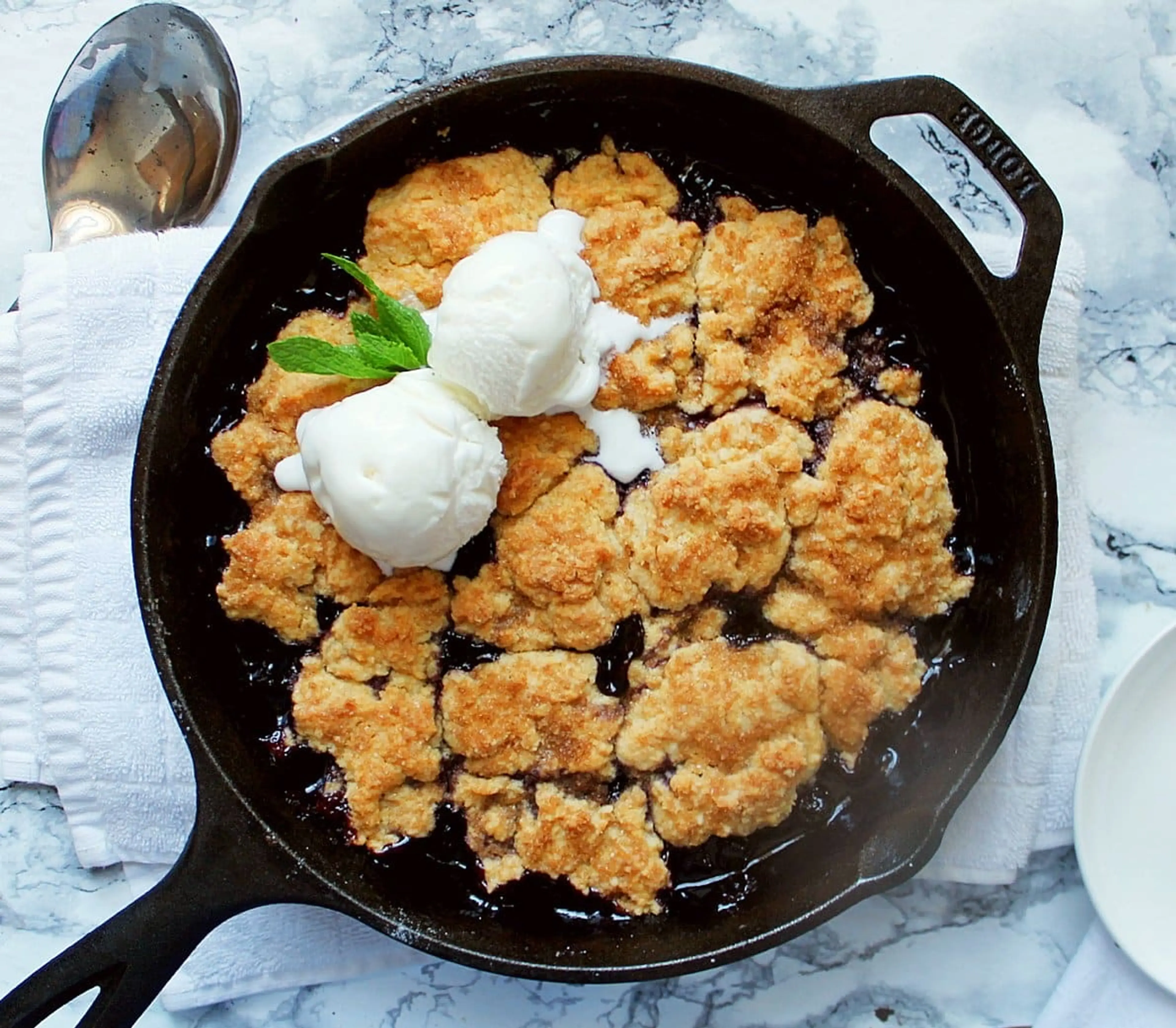 Skillet Blueberry Cobbler with Smoked Sugar
