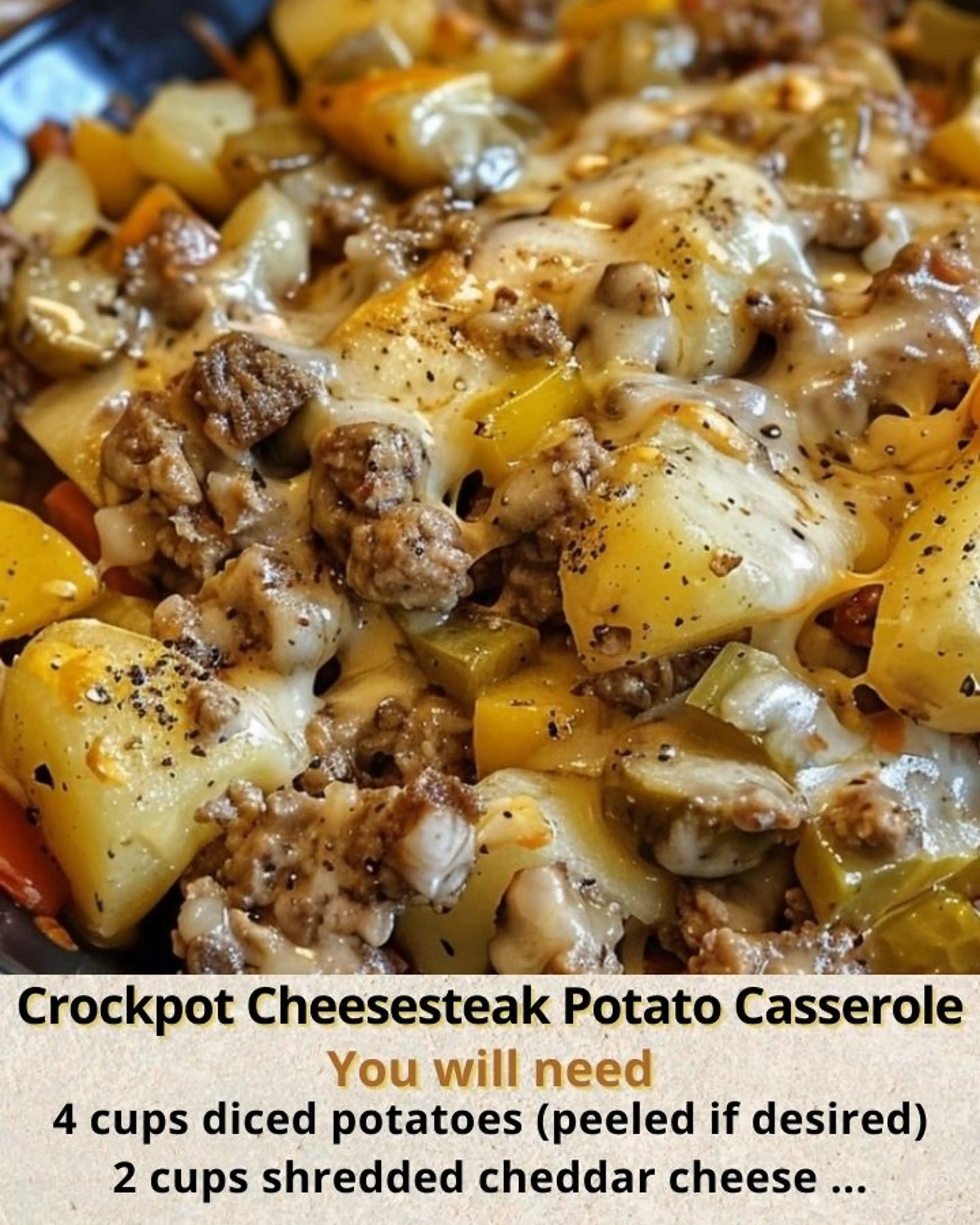 Crockpot Cheesesteak Potato Casserole