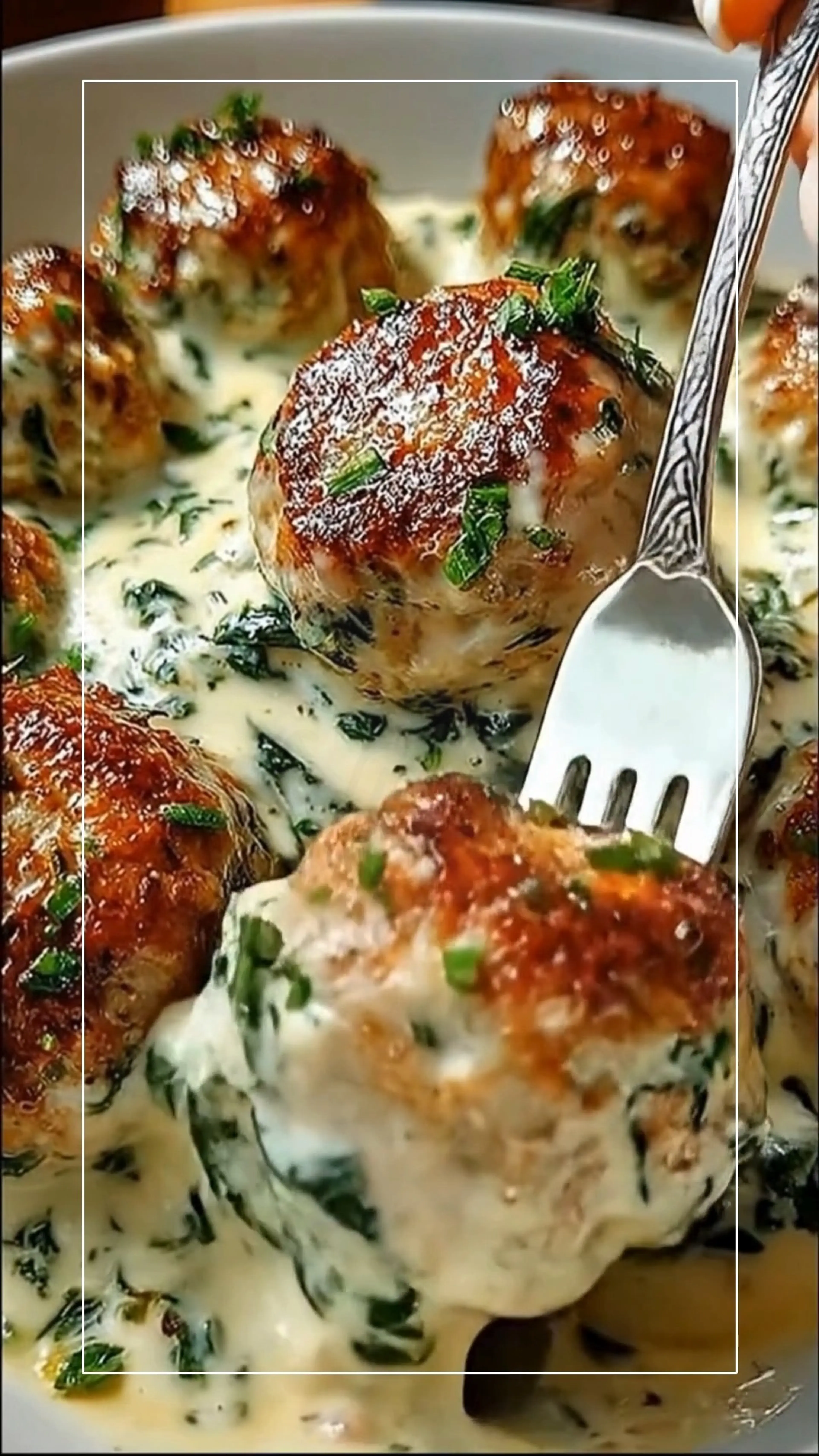 Chicken Ricotta Meatballs with Spinach Alfredo