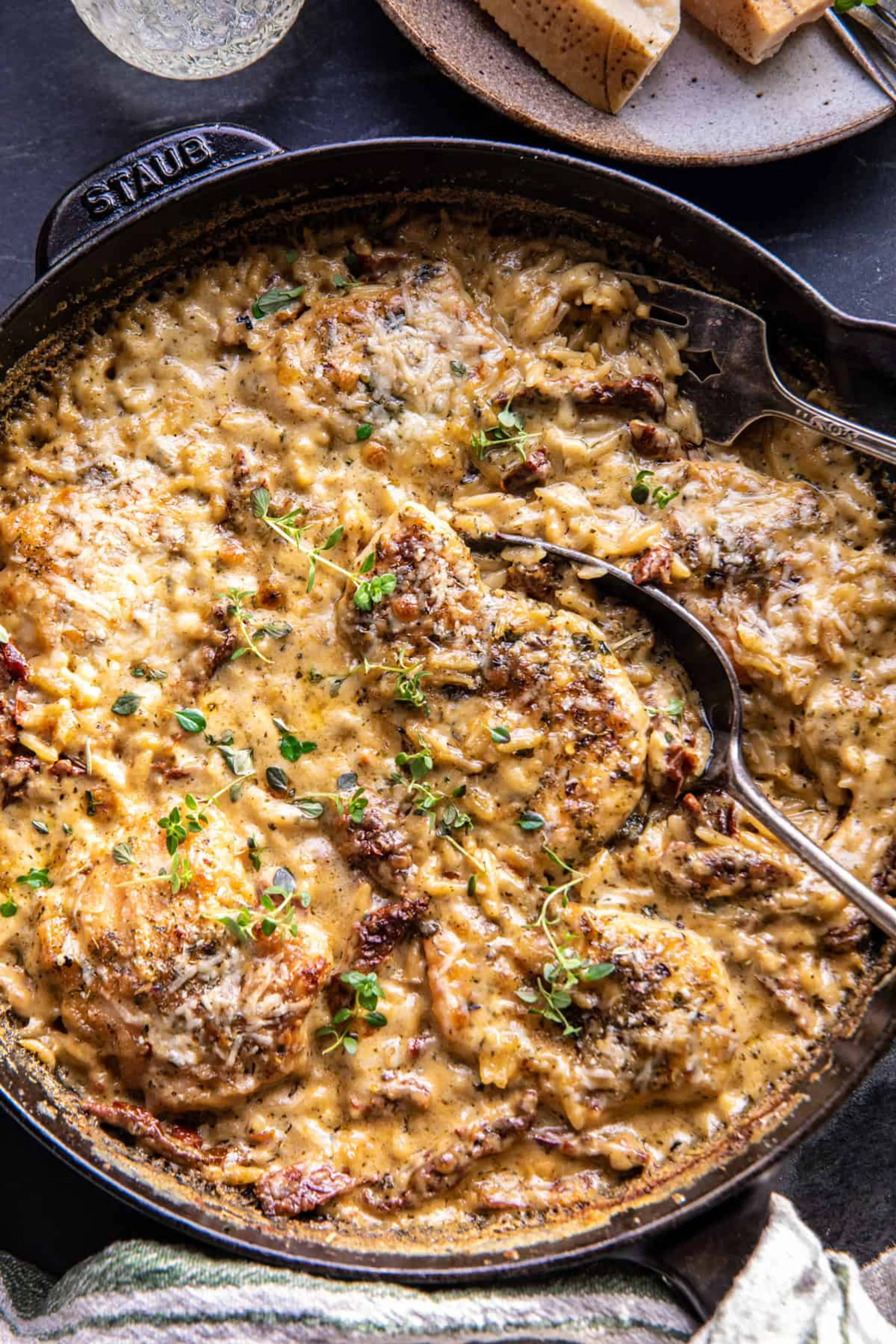 Skillet White Pesto Chicken and Orzo