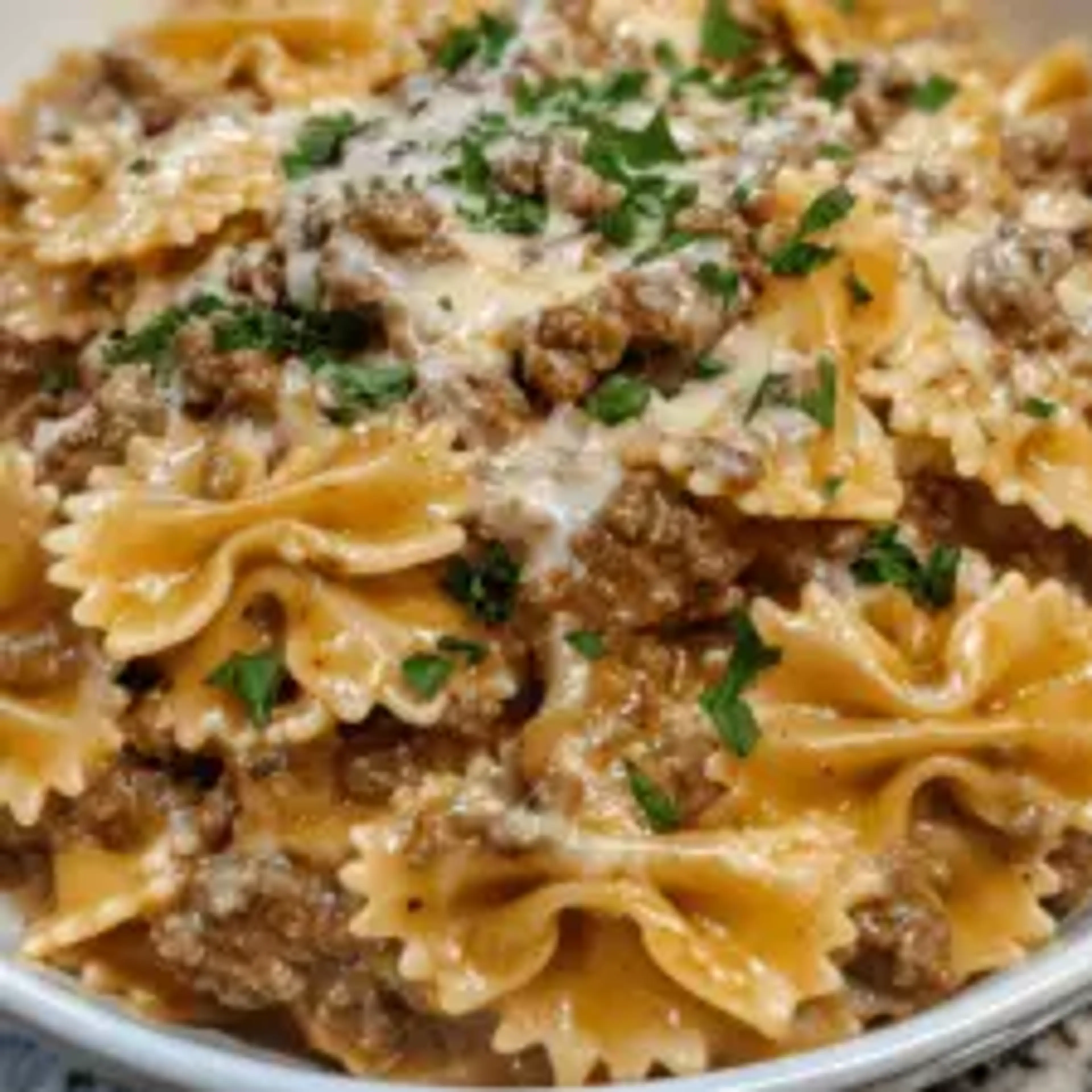 Beef and Bowtie Pasta with Alfredo Sauce
