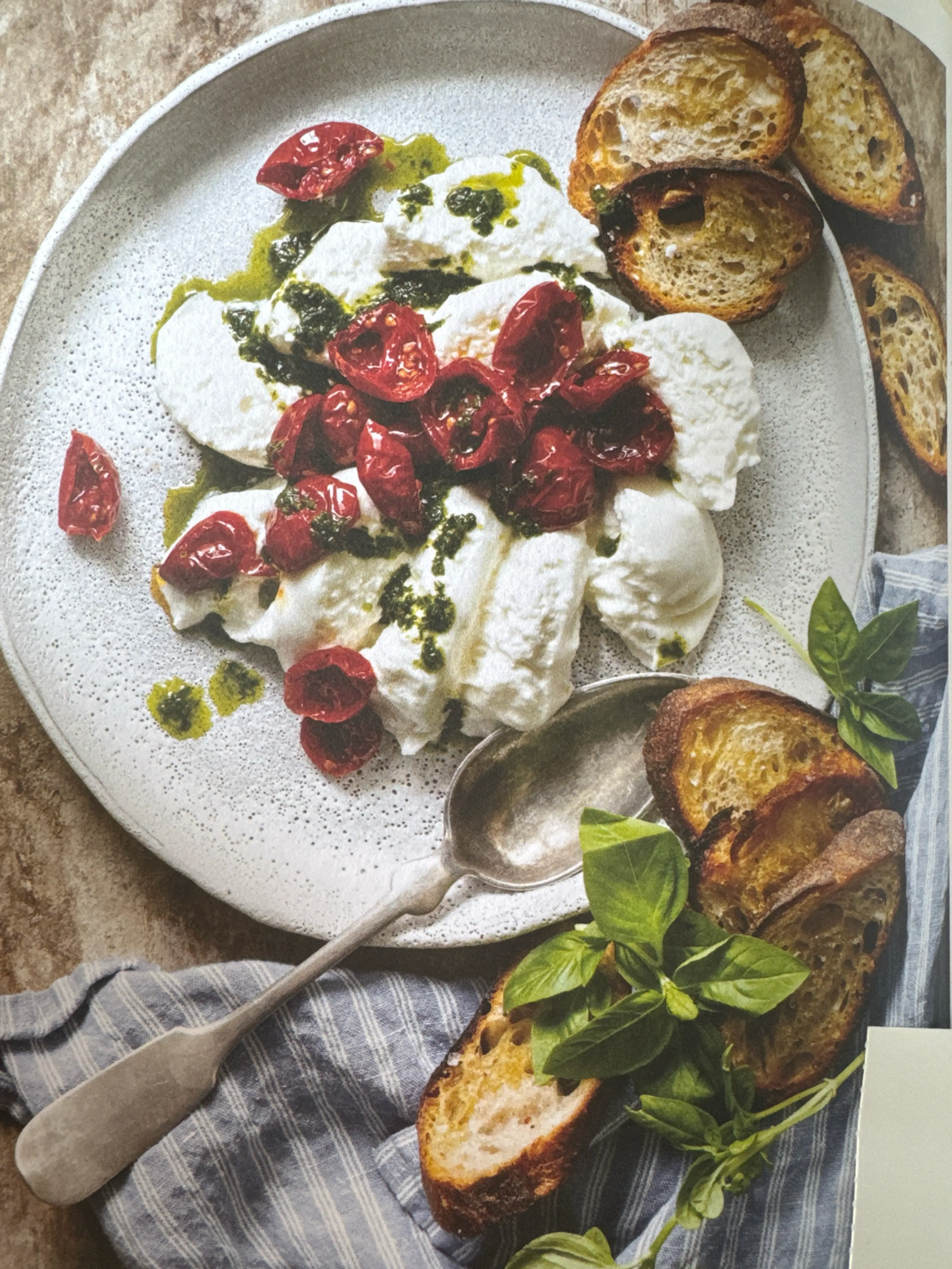 Pesto Burrata WITH ROASTED CHERRY TOMATOES