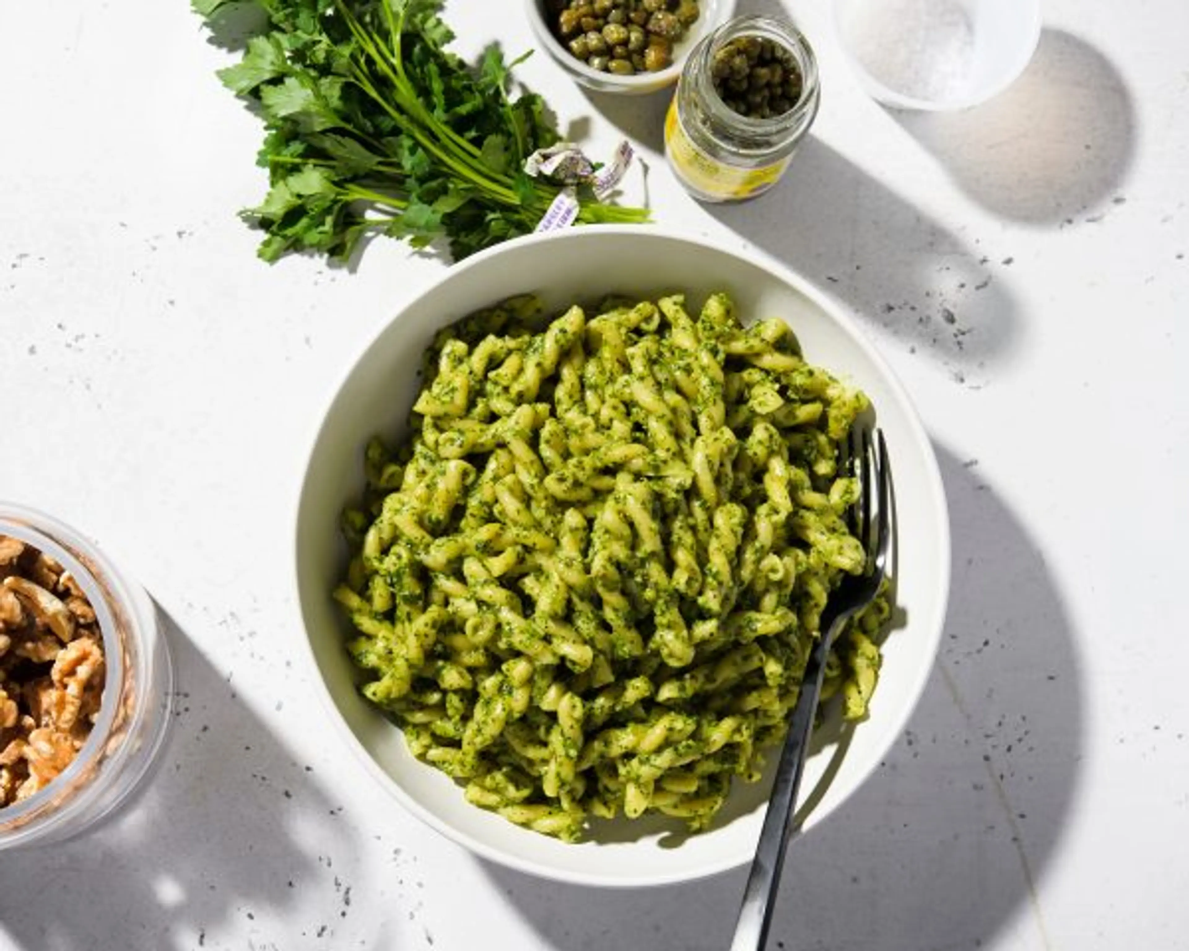 Pasta with Parsley, Walnut and Caper Pesto
