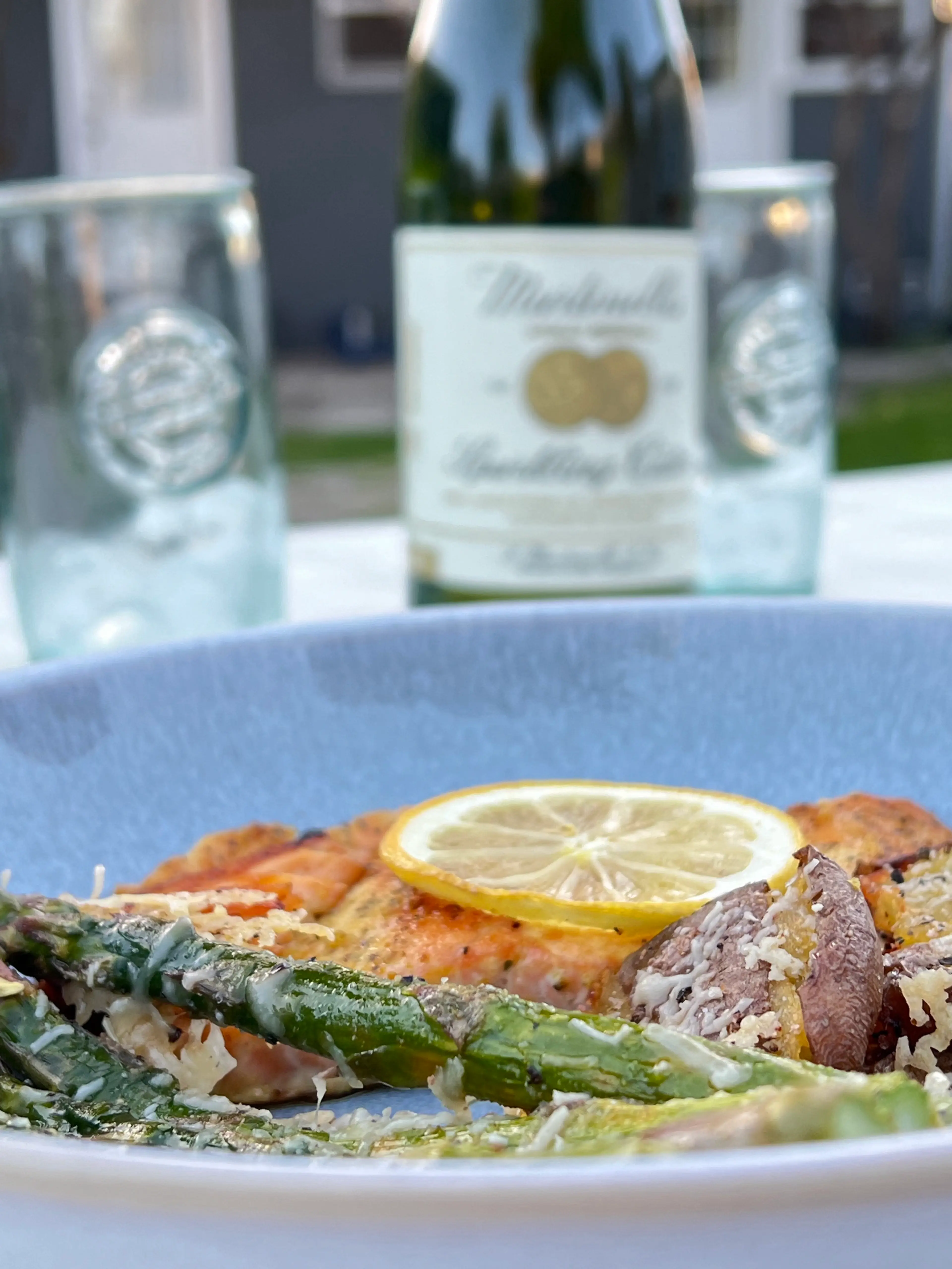 Sheet Pan Salmon With Asparagus & Roasted Smashed Potatoes