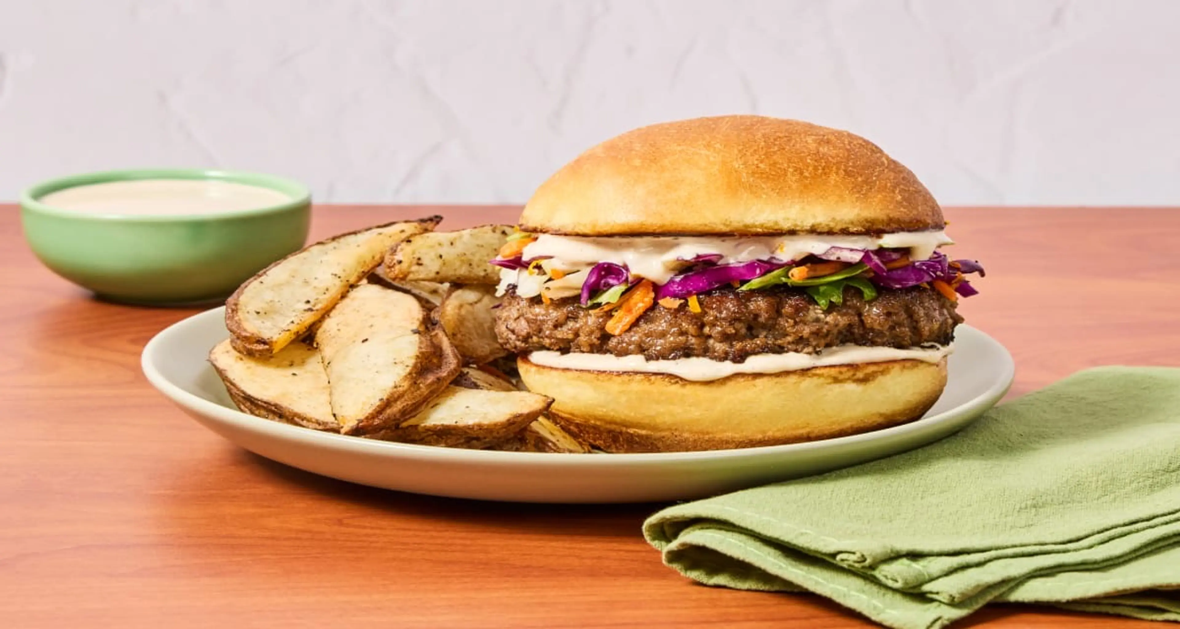 Jerk Burgers with Citrus Slaw plus Roasted Potato Wedges & S