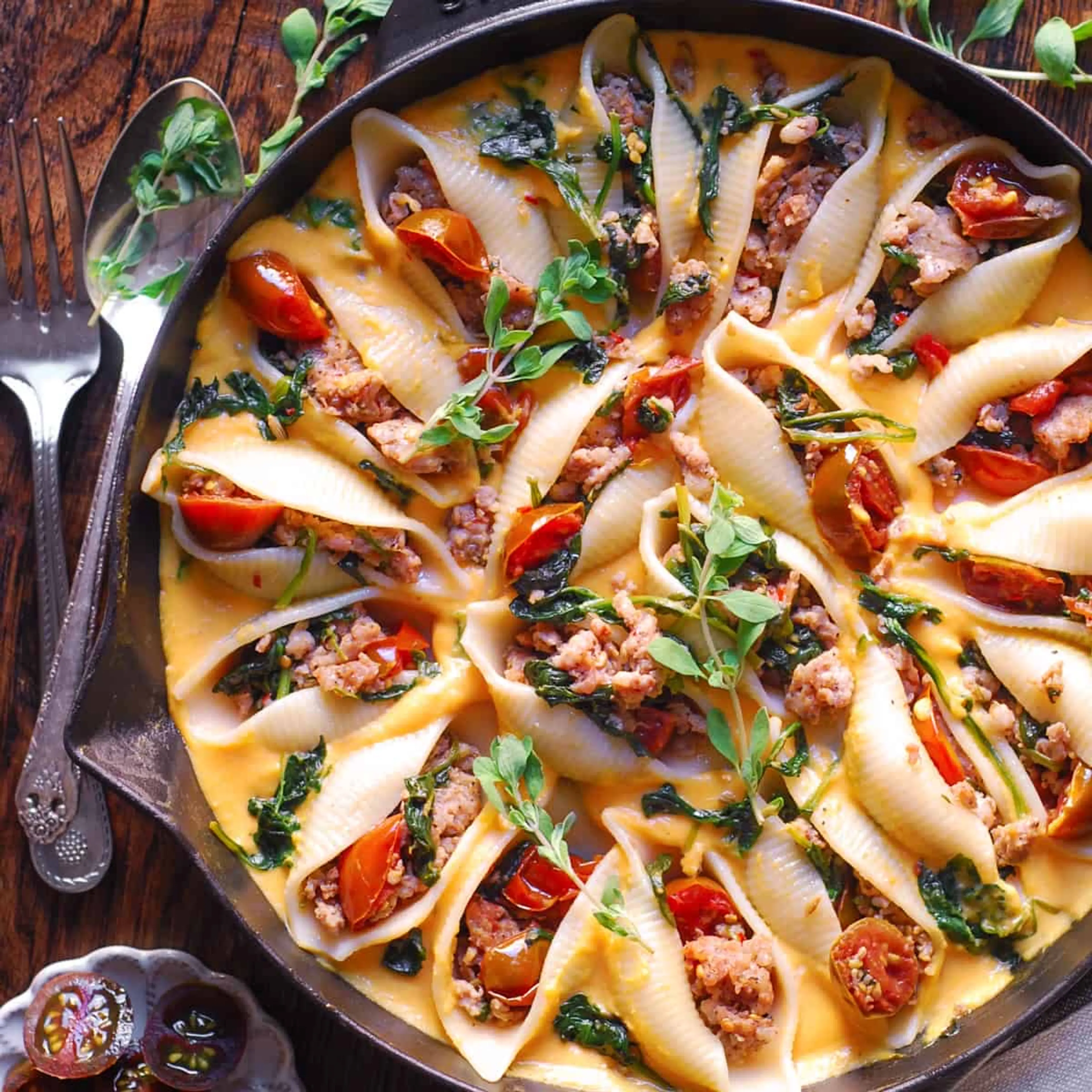 Creamy Butternut Squash Stuffed Pasta Shells with Sausage