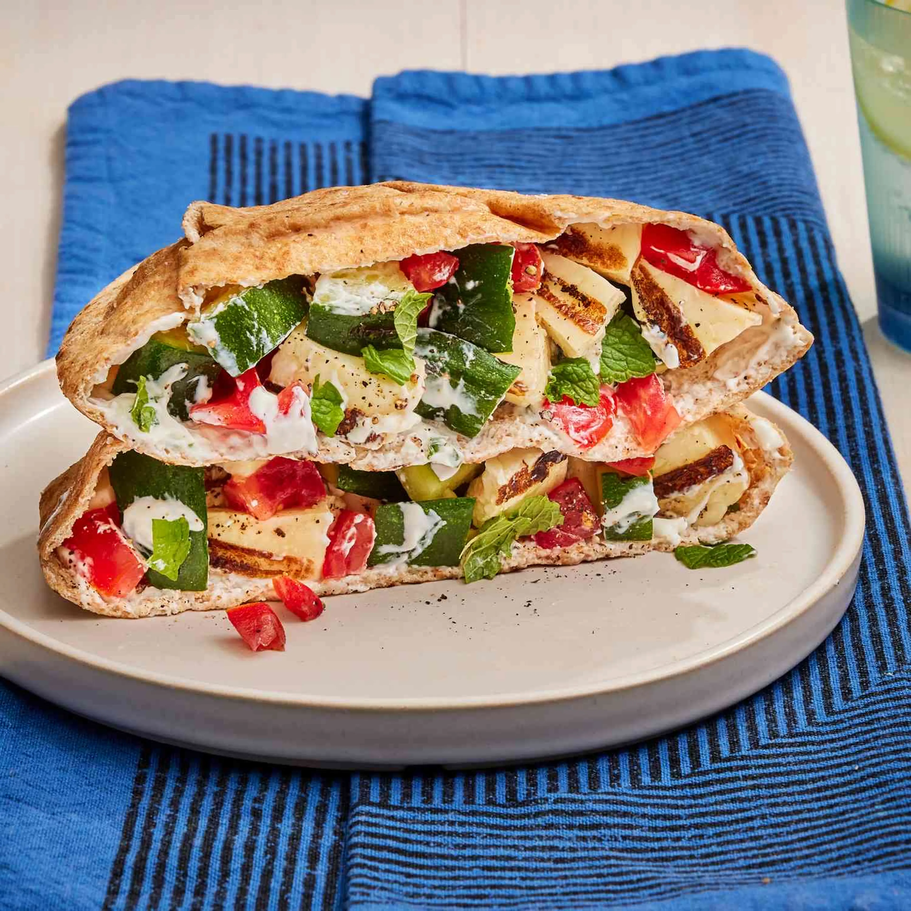 Grilled Zucchini & Halloumi Pitas