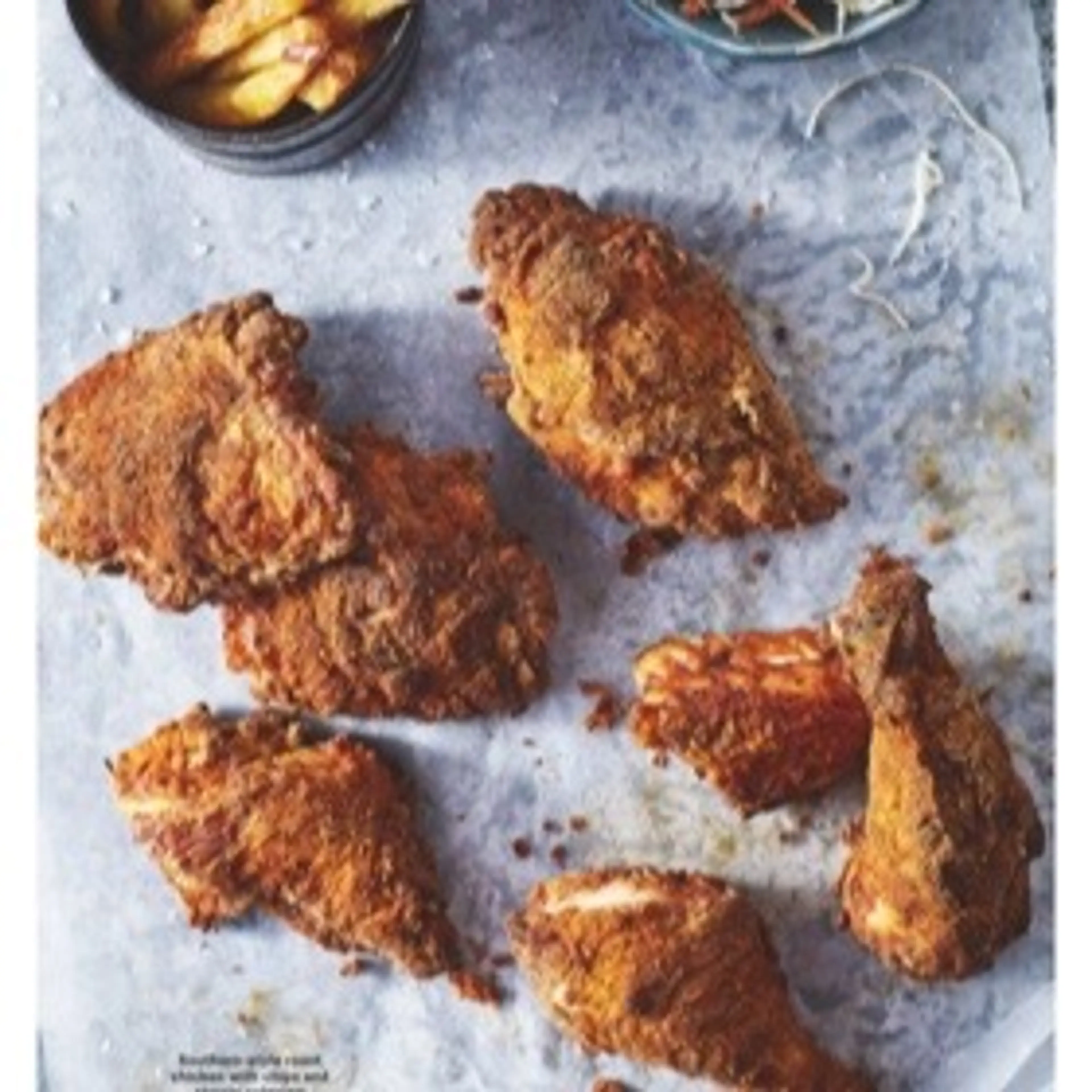 Southern-style roast chicken with chips and classic coleslaw