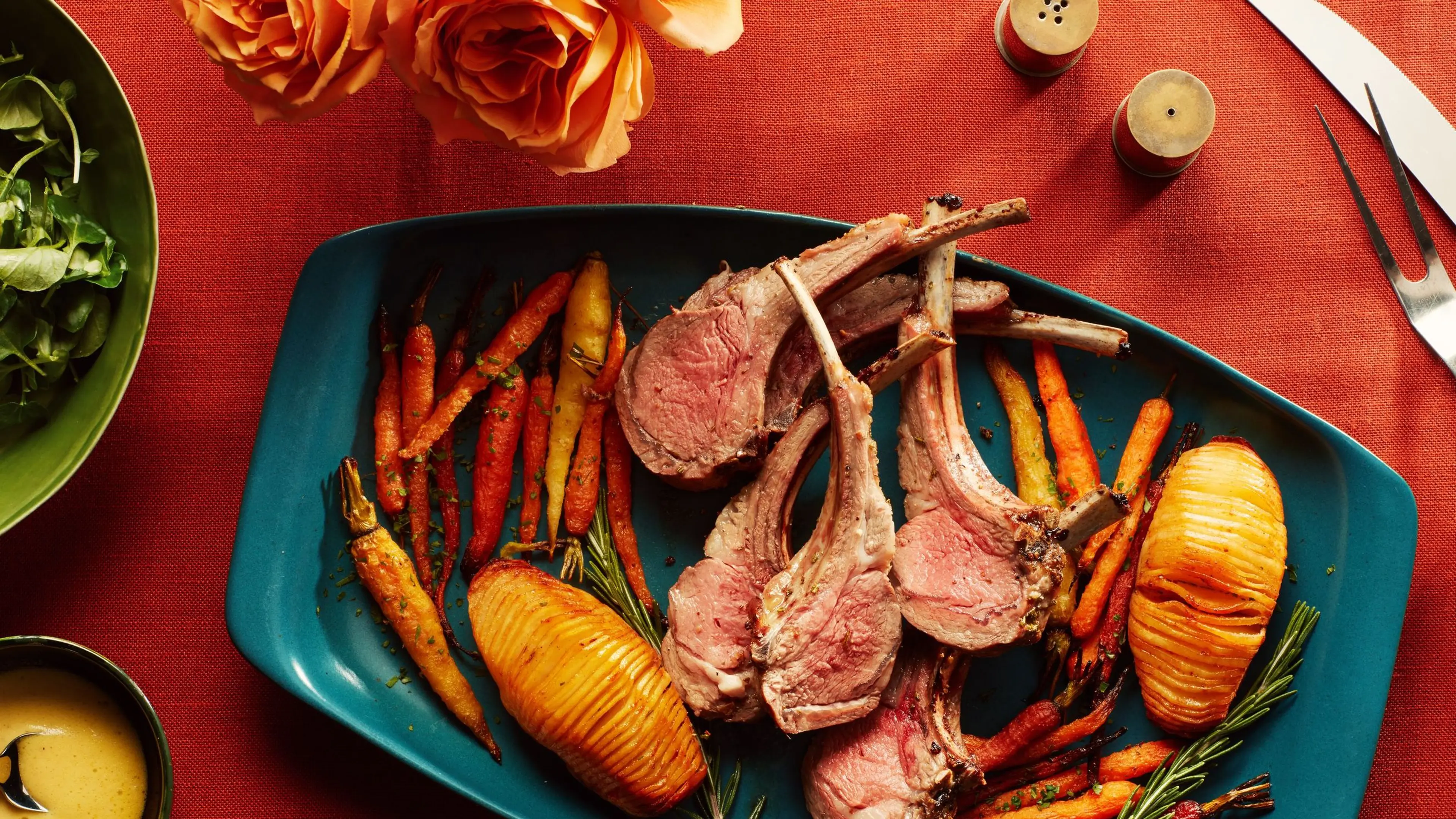 Rosemary Rack of Lamb With roasted Potatoes and Carrots for