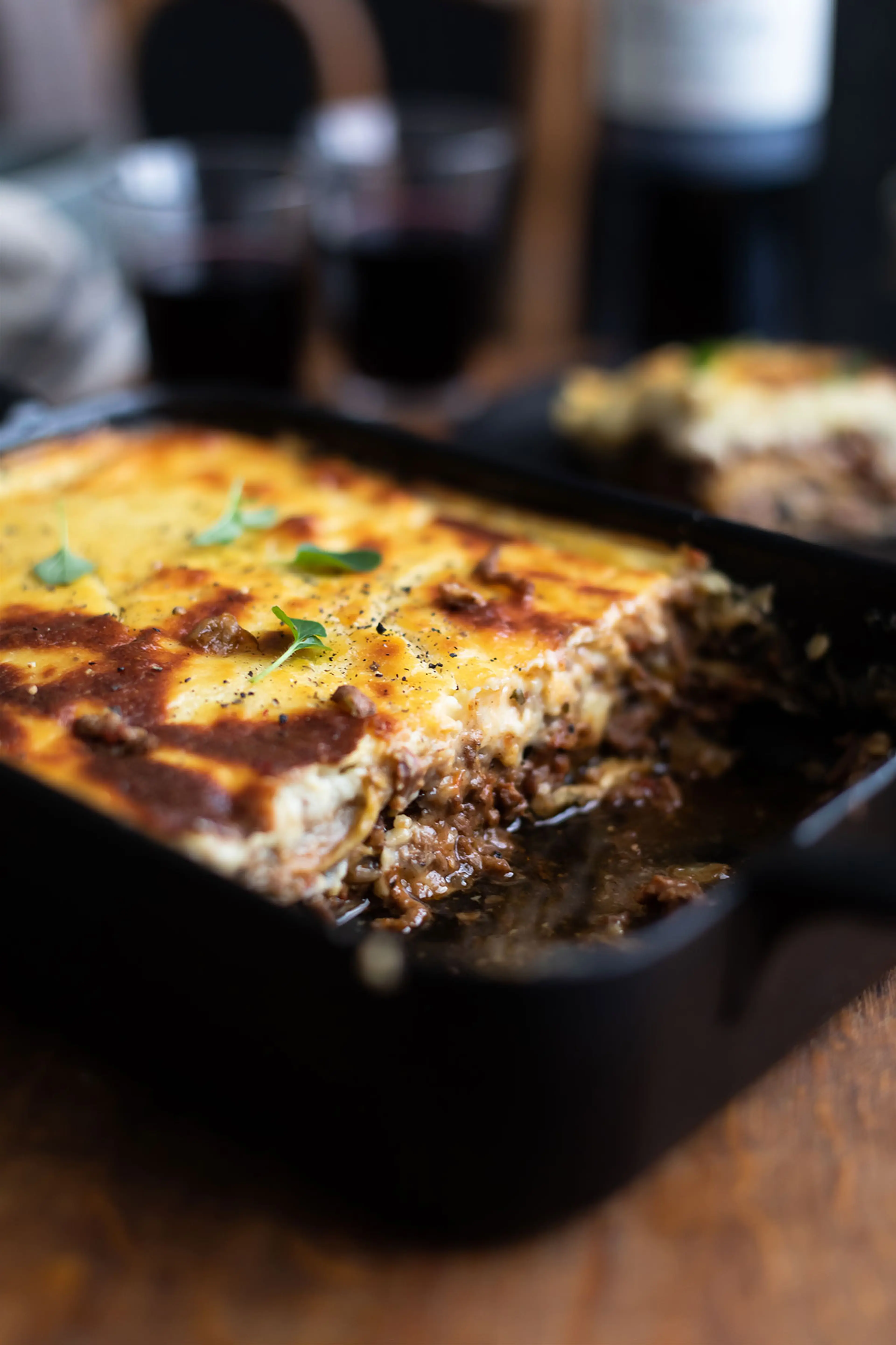 Classic Greek lamb moussaka with eggplants