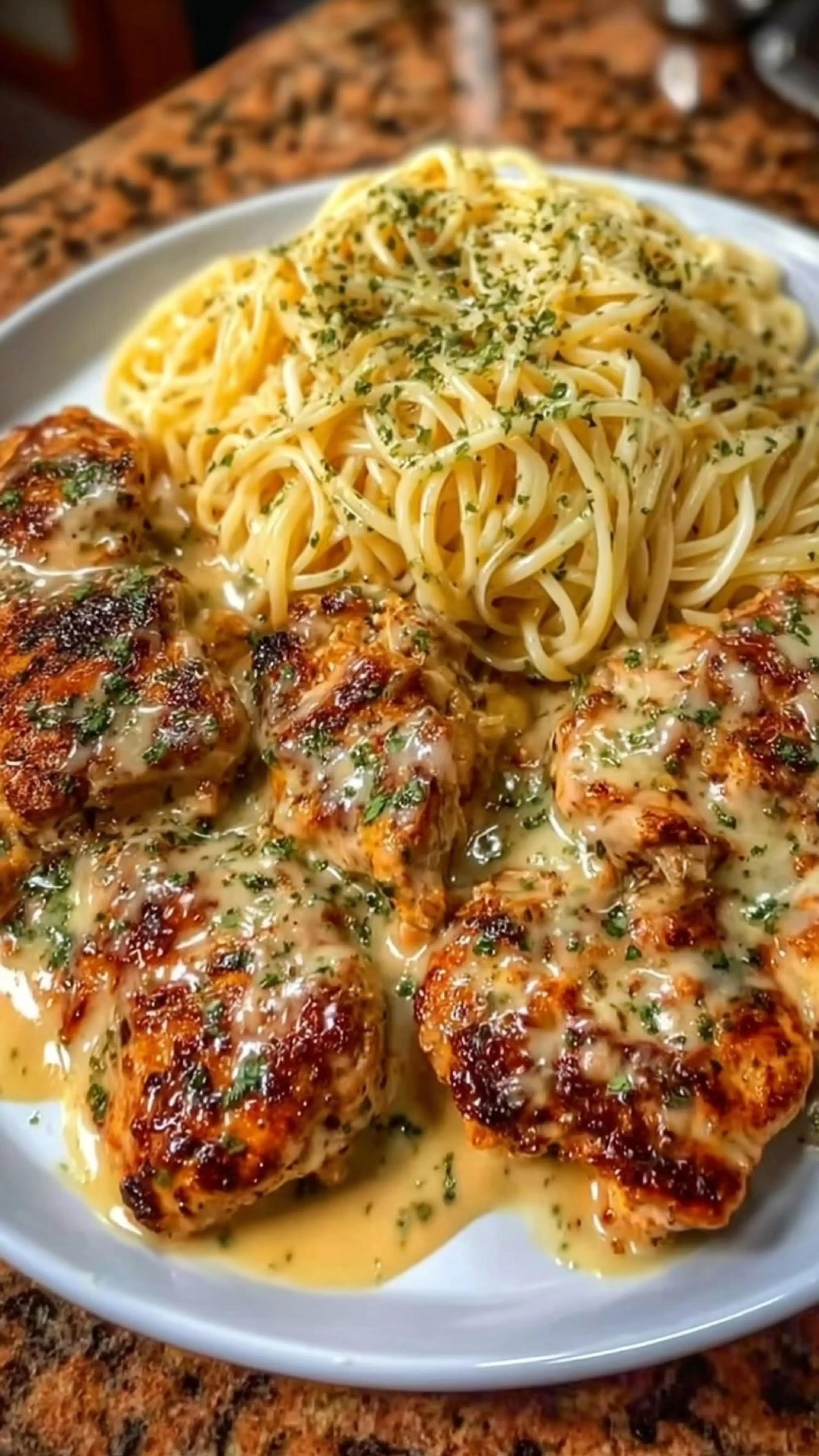 Garlic Butter Chicken Bites with Creamy Parmesan Fettuccine
