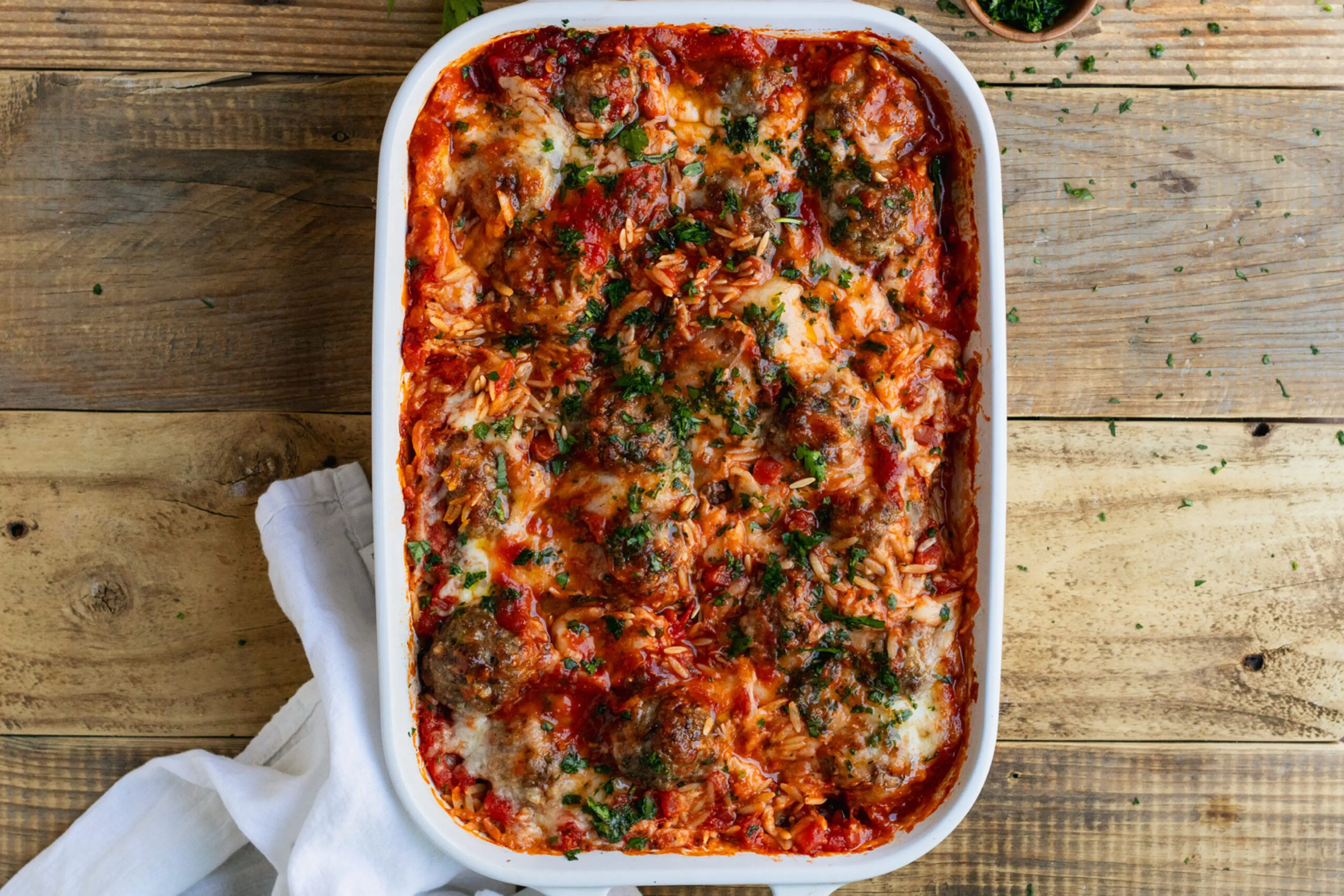 Orzo Meatball Bake