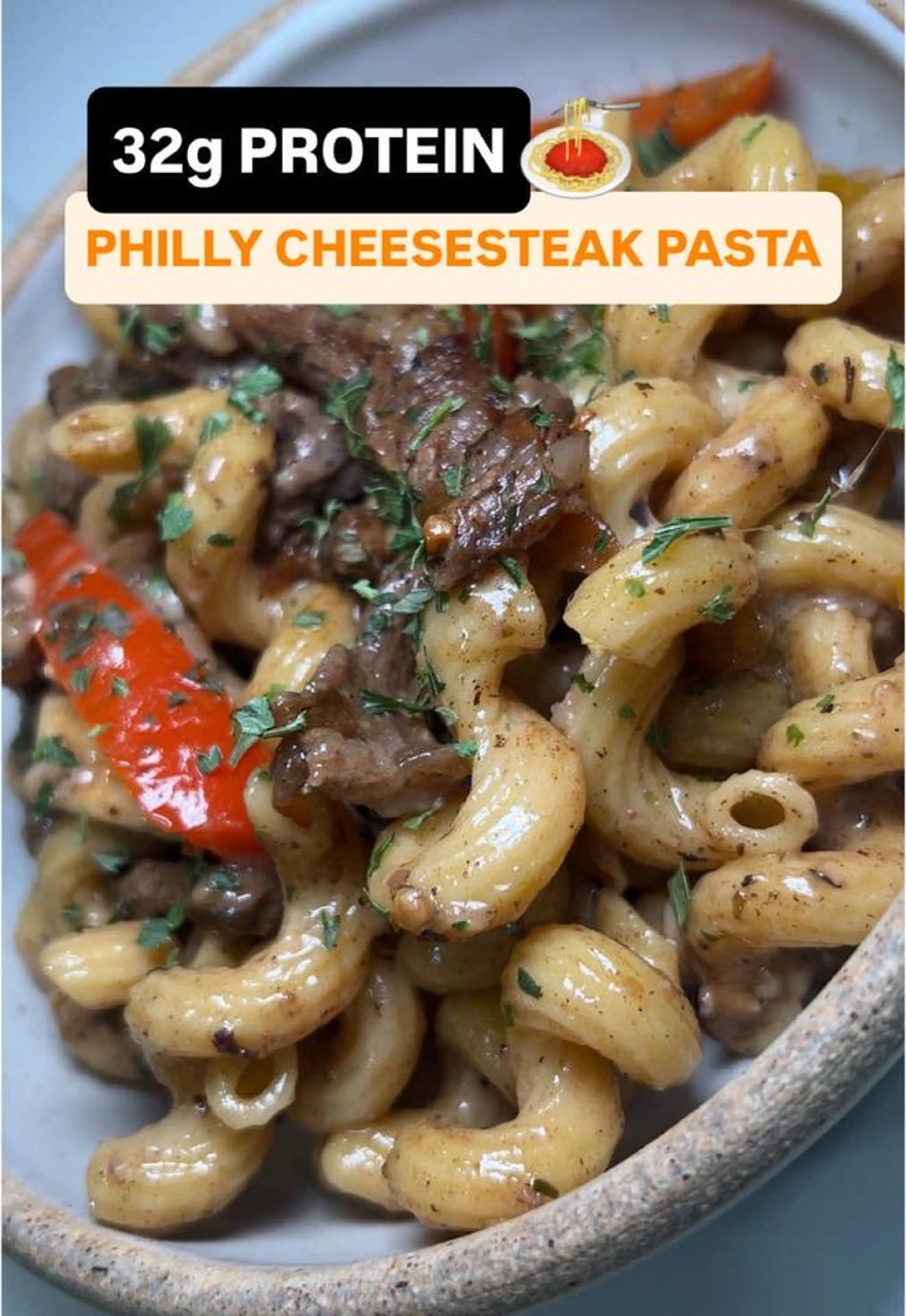 32g Protein One Pot Philly Cheese Steak Pasta