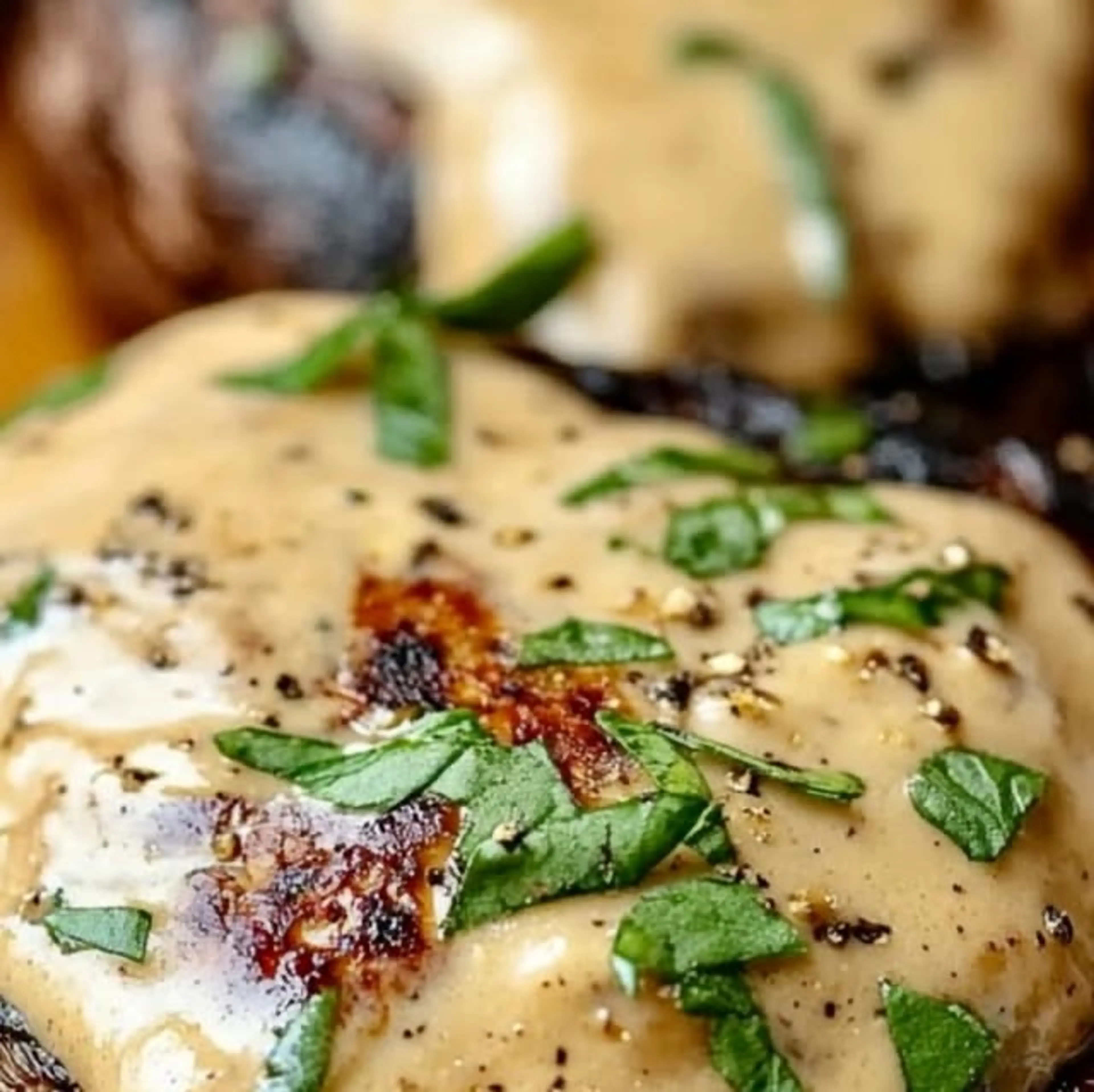 Grilled Smoky Portobello Mushrooms & Creamy Garlic Sauce