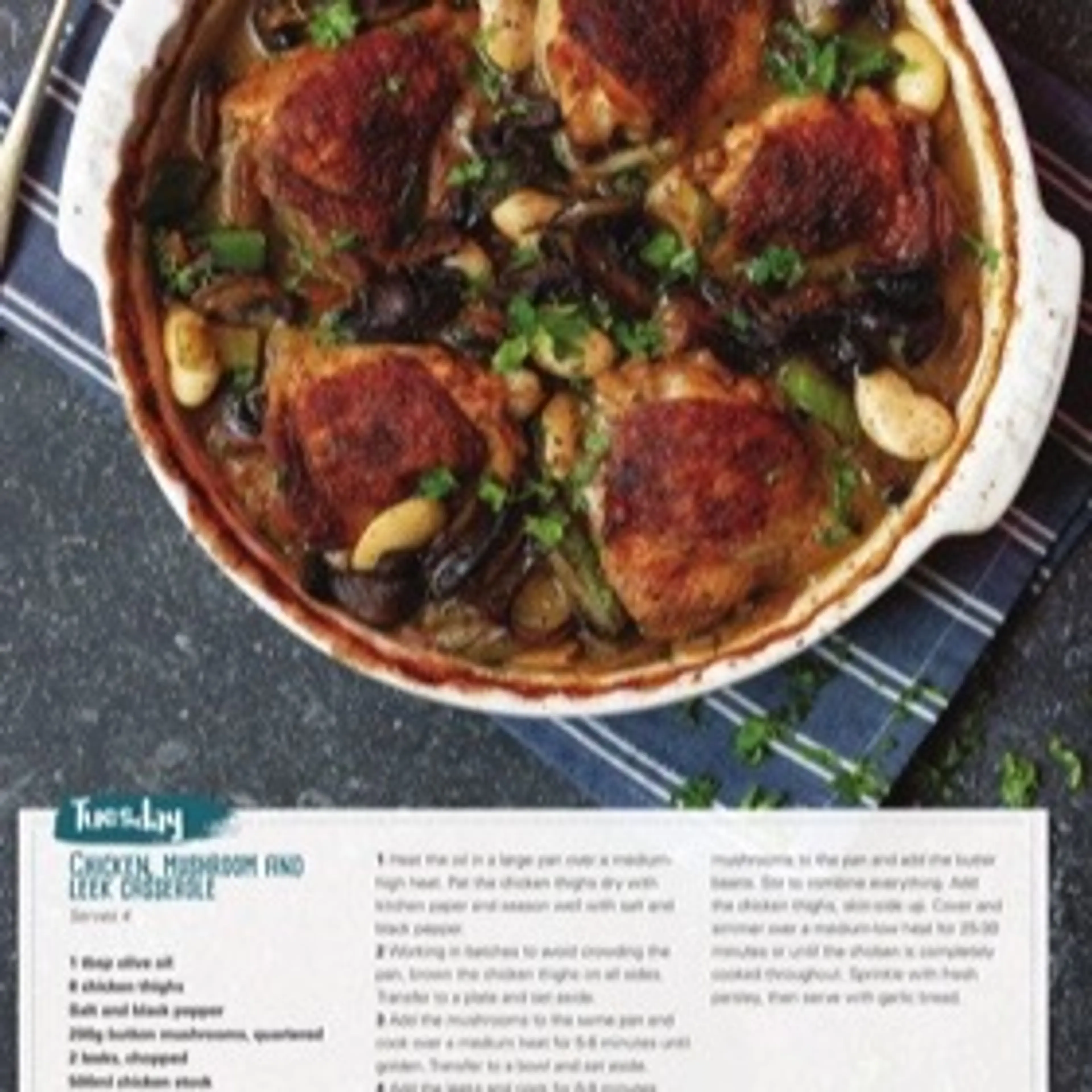 CHICKEN MUSHROOM AND LEEK CASSEROLE