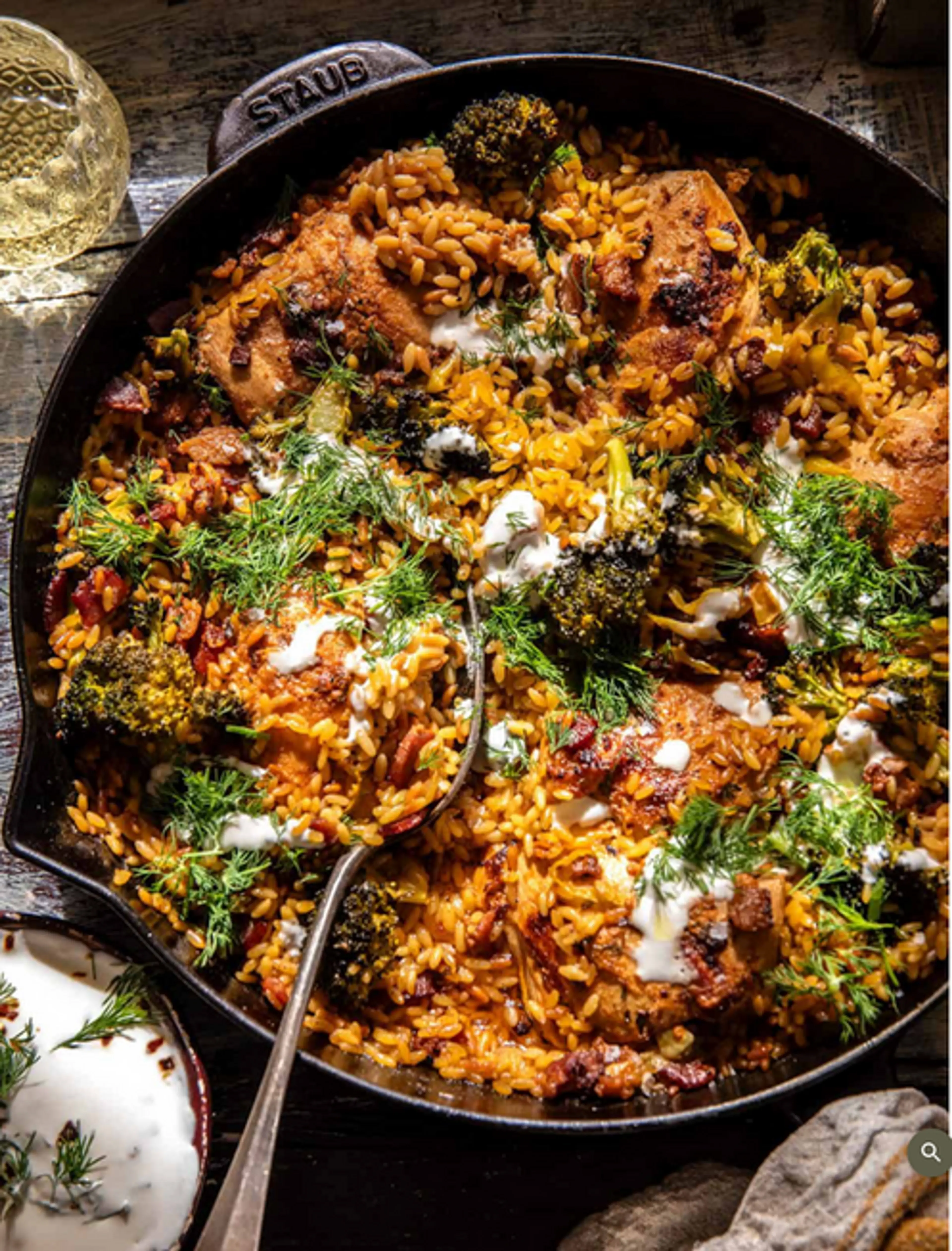 Skillet Lemon Pepper Chicken and Orzo with Feta Sauce