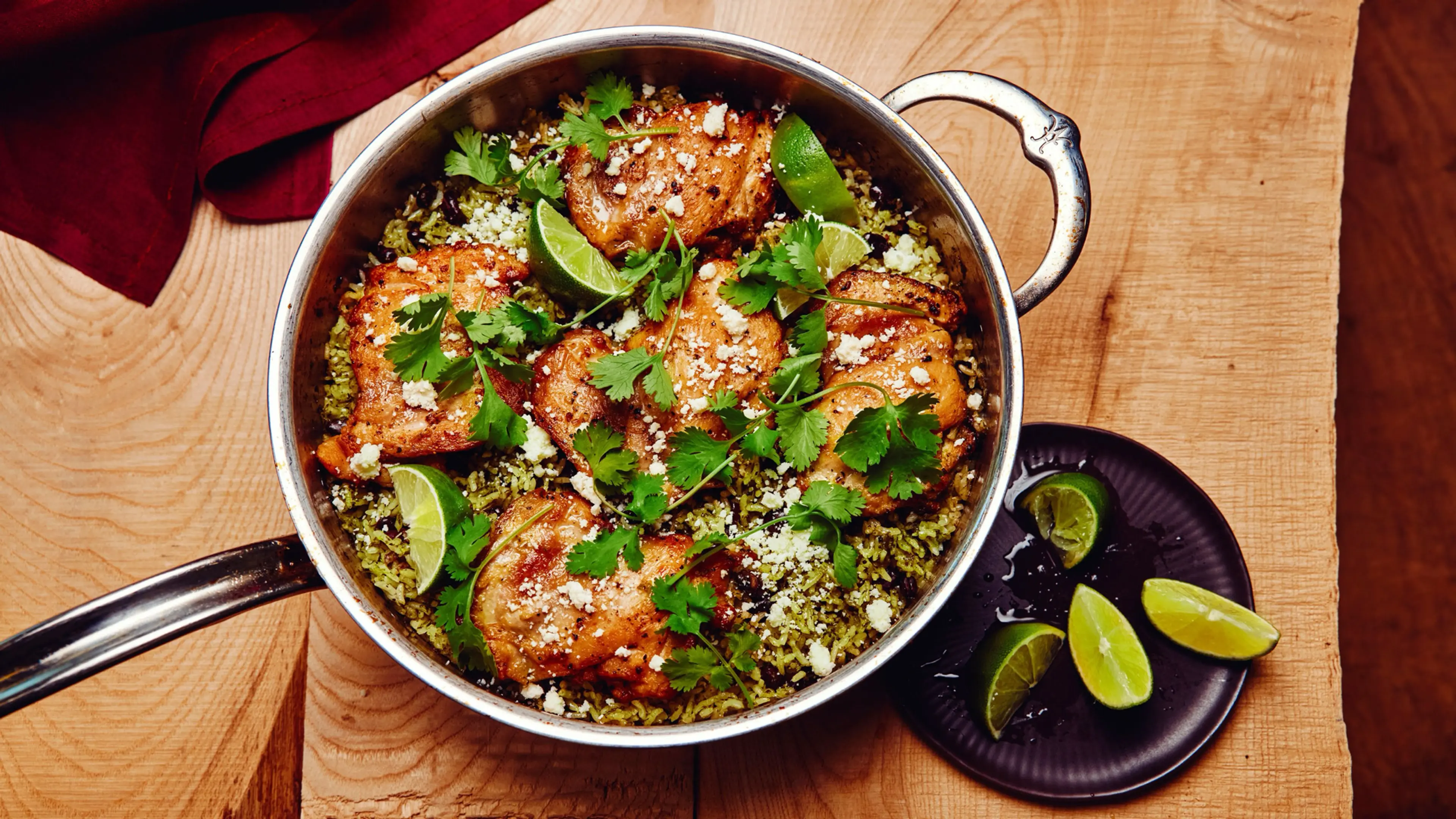 One-Pot Chicken Thighs With Cilantro Rice and Beans