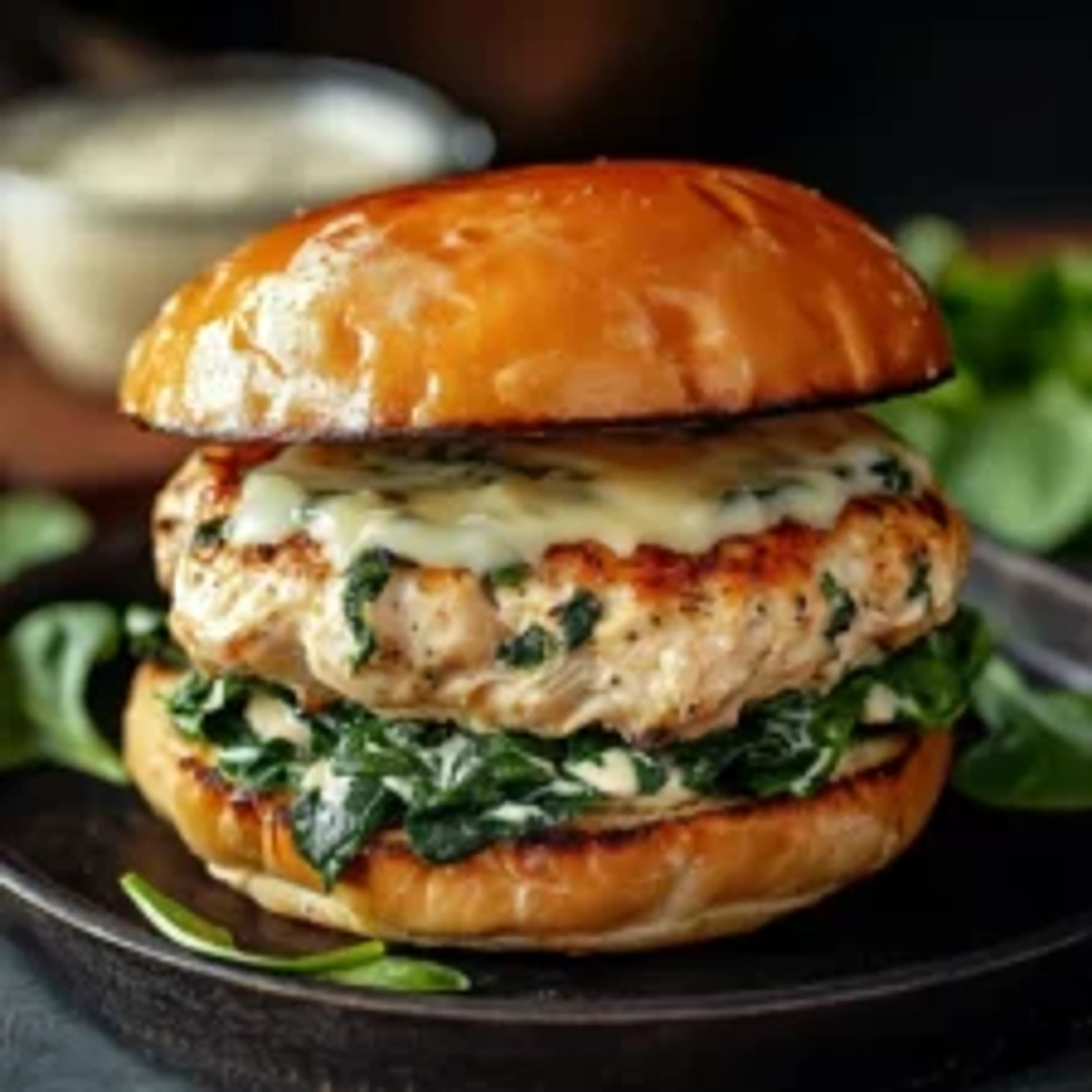 White Cheddar and Spinach Chicken Burgers