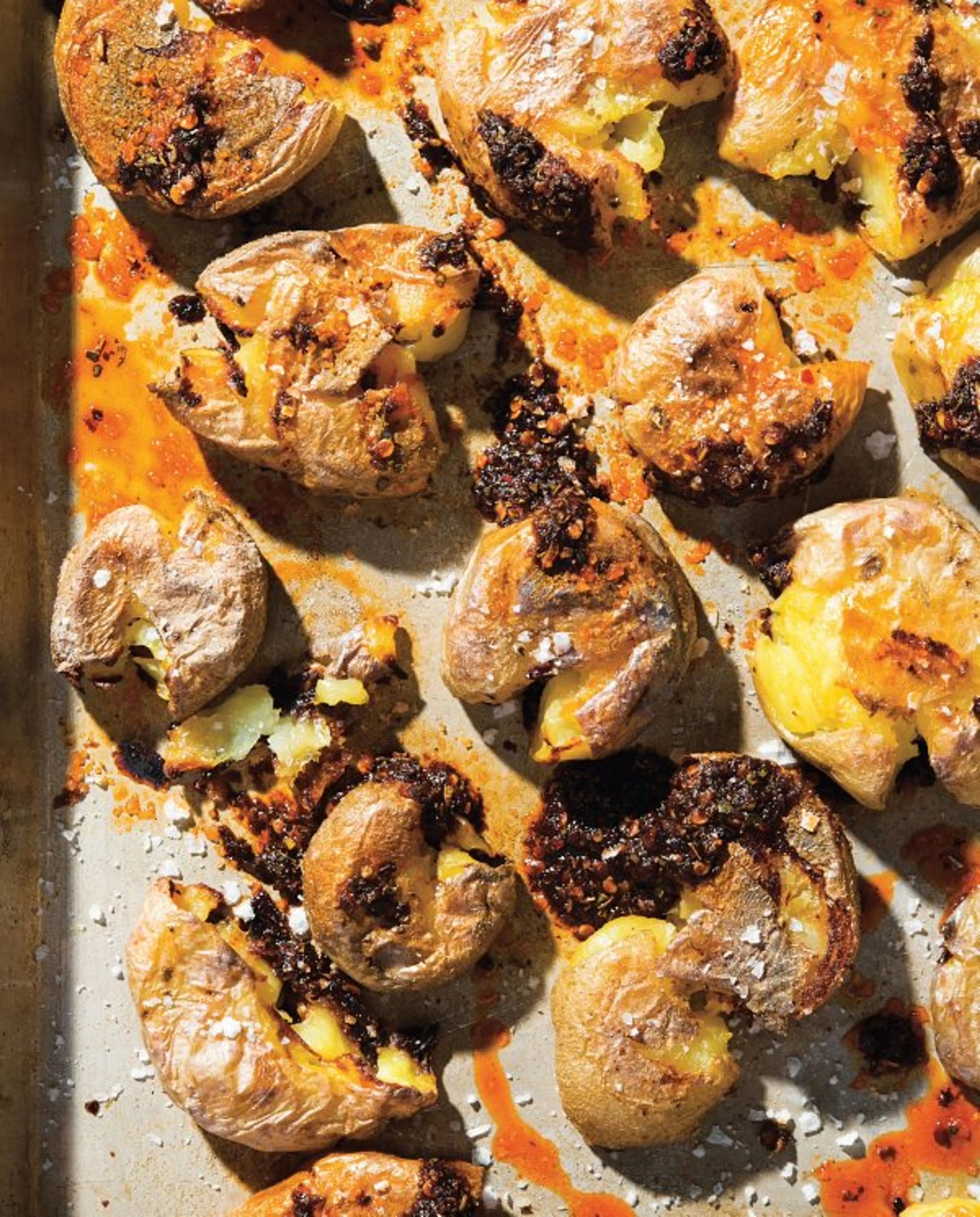 Smashed Potatoes with Red Chimichurri