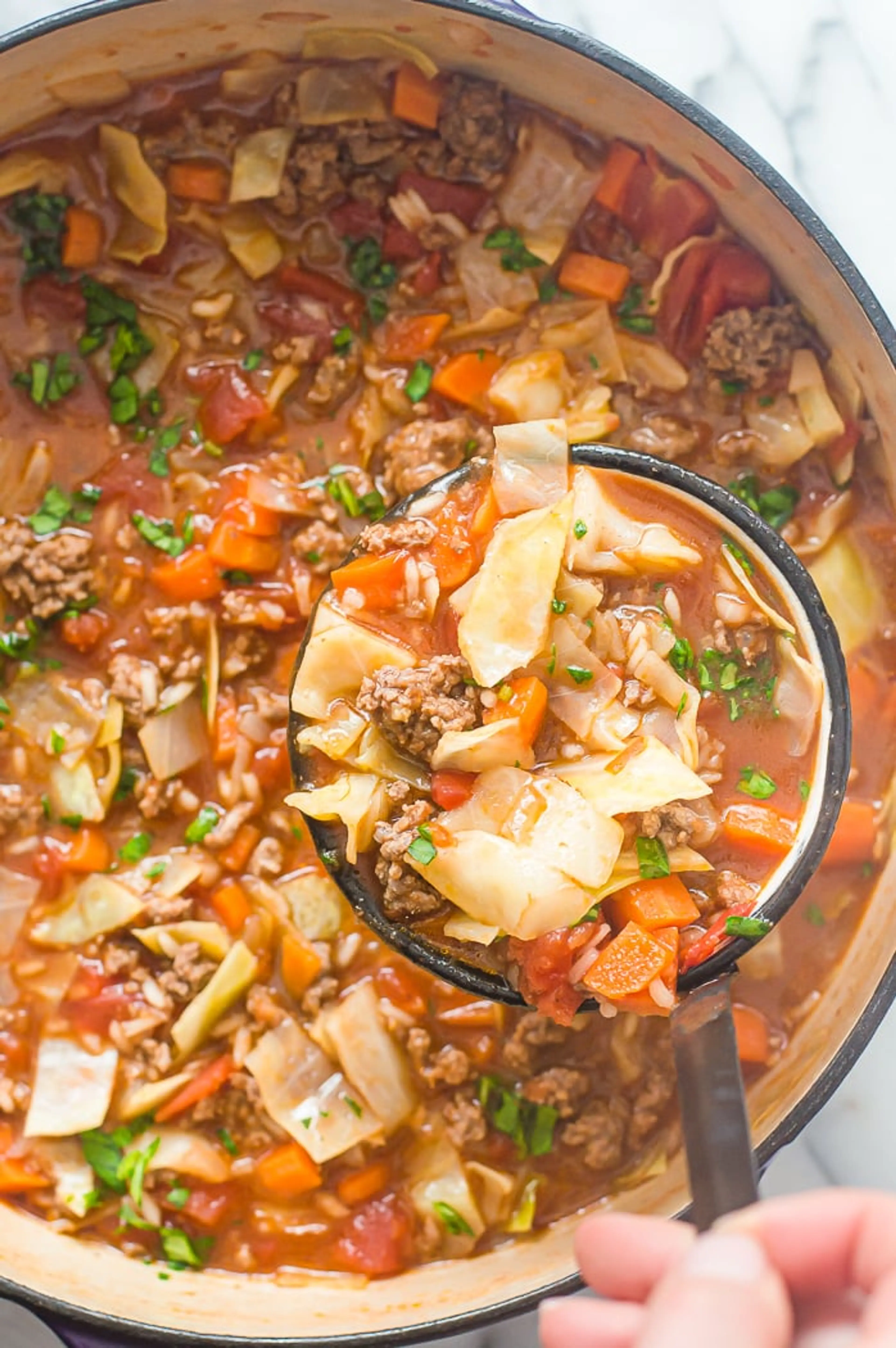 One-Pot Unstuffed Cabbage Soup (with ground beef)
