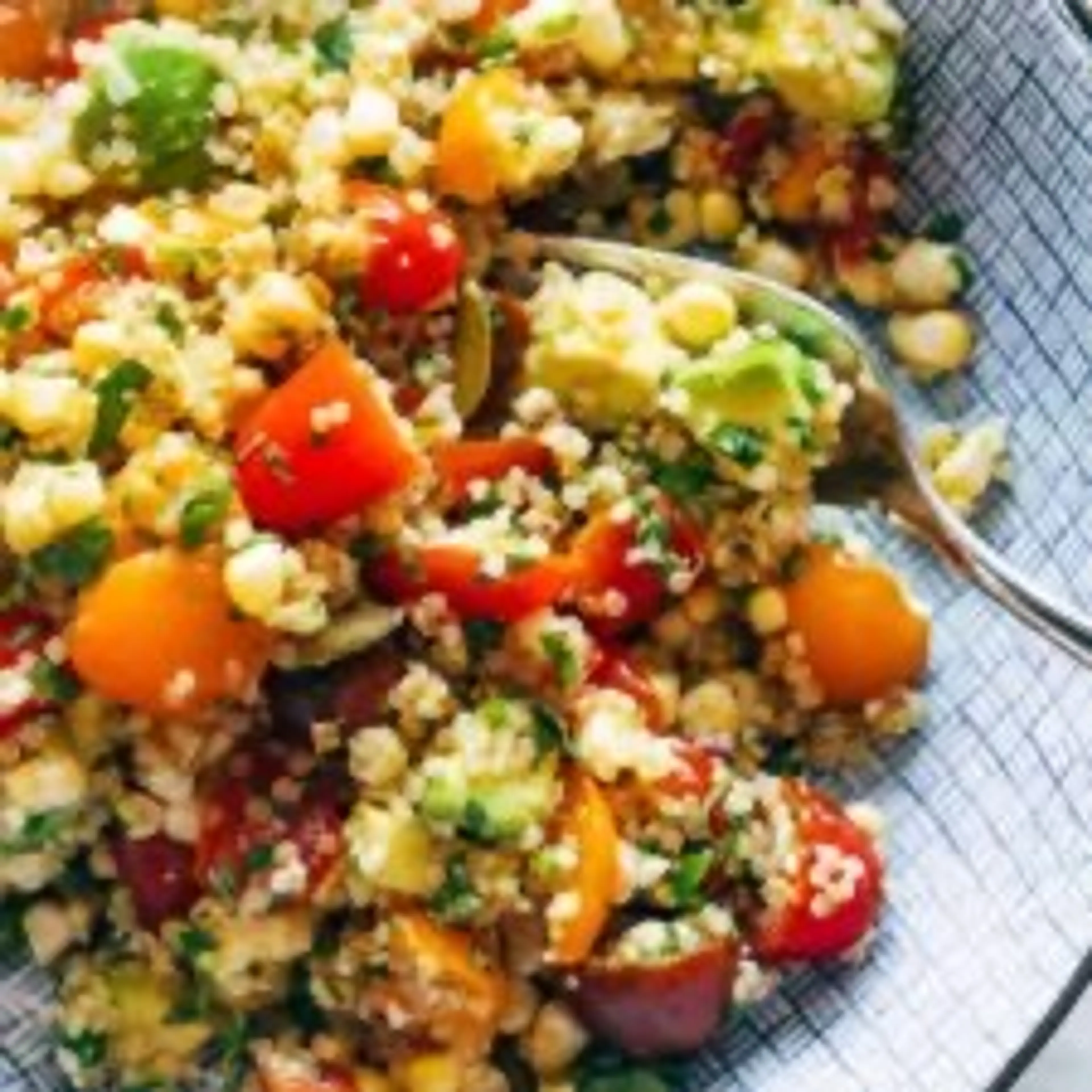 Corn, Avocado, and Quinoa Salad with Marinated Tomatoes