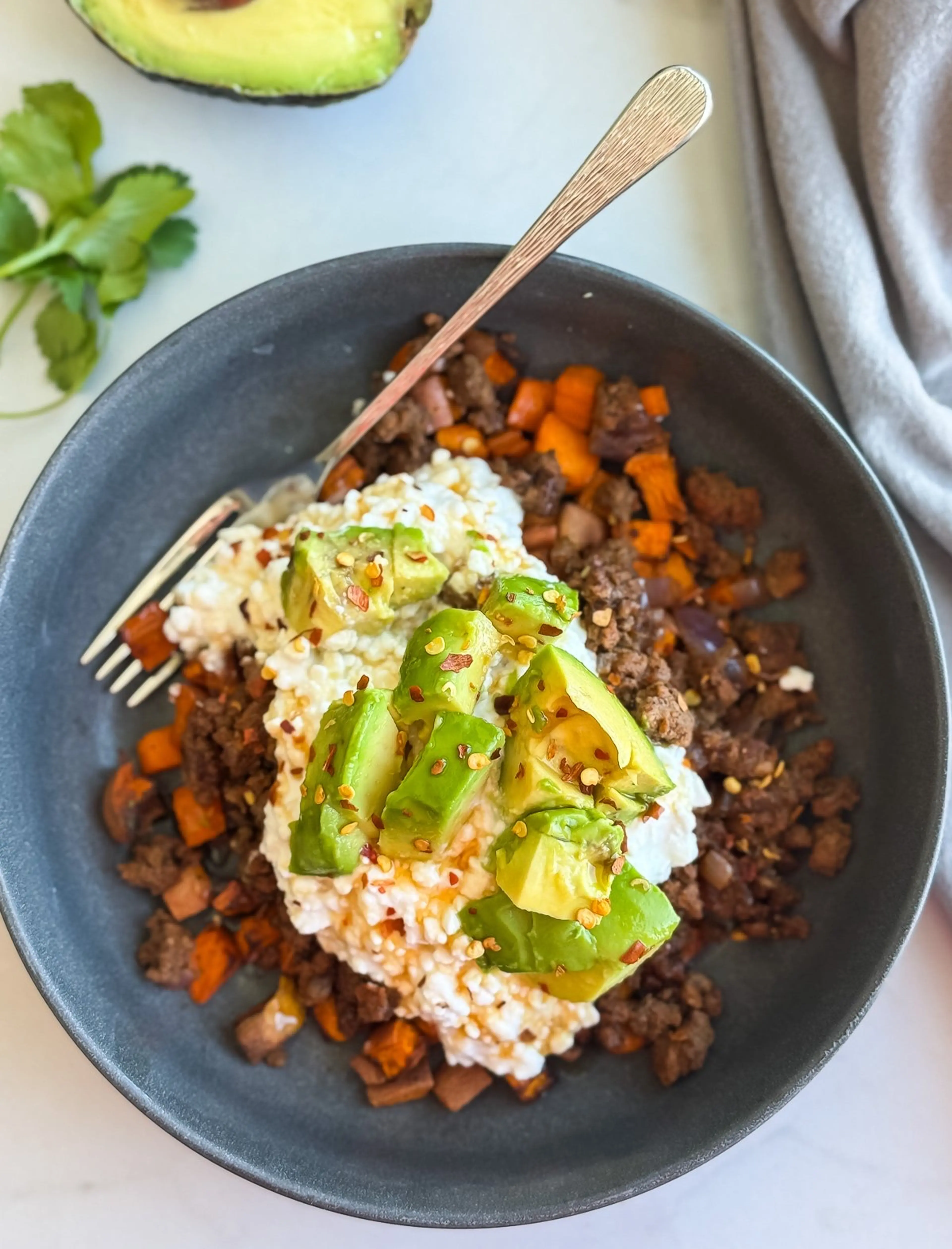 Ground Beef Cottage Cheese Bowl
