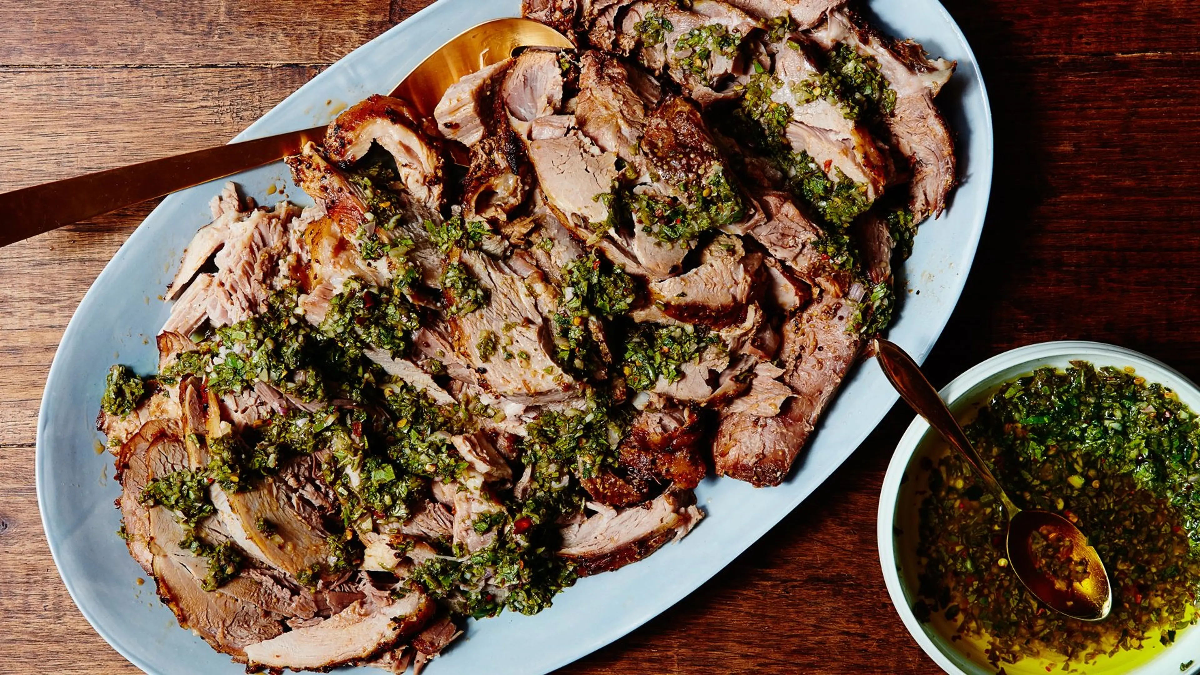 Slow Cooker Pork Shoulder with Zesty Basil Sauce | Epicuriou