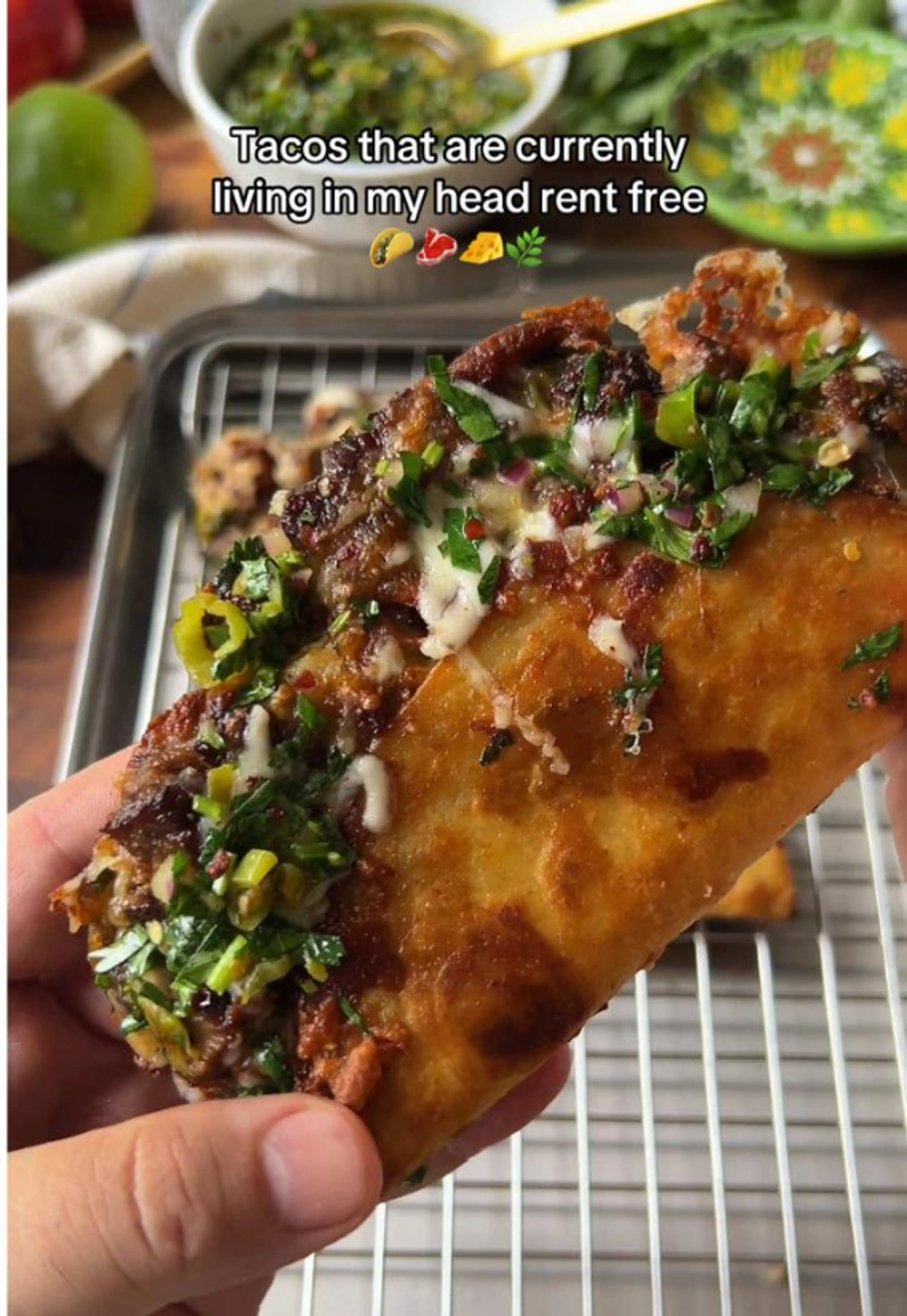 Crispy Steak Tacos with Shishito Pepper Chimichurri