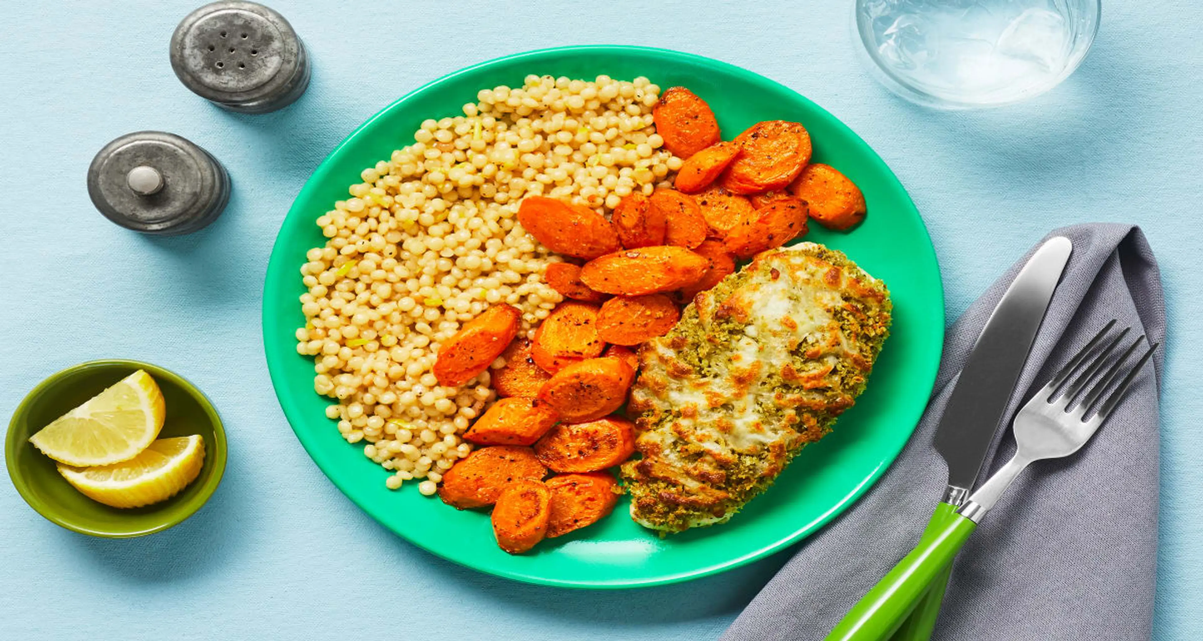 Mozzarella & Herb Chicken with Roasted Carrots & Buttery Cou