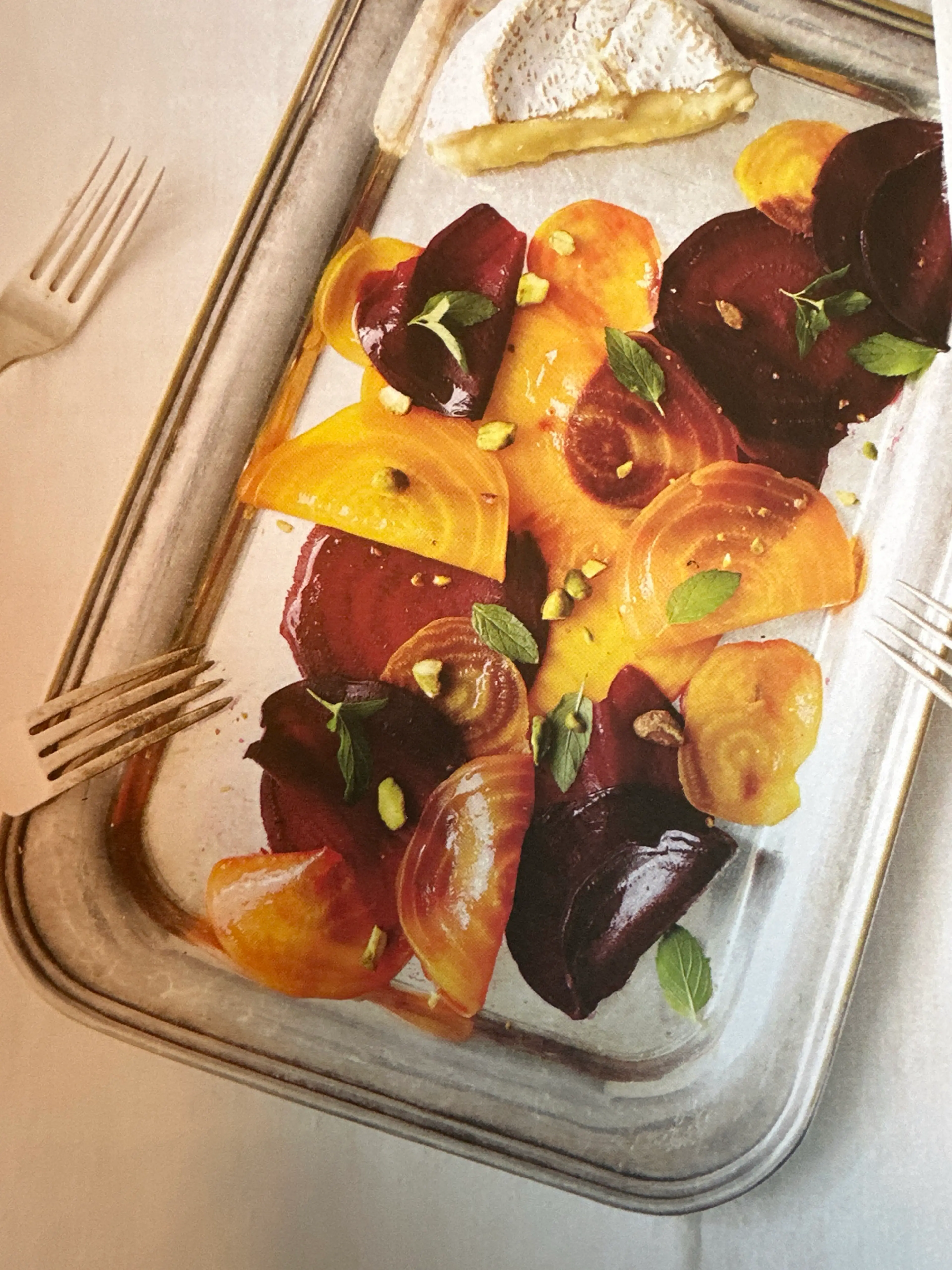 roasted beet tartare with cheese and pistachios
