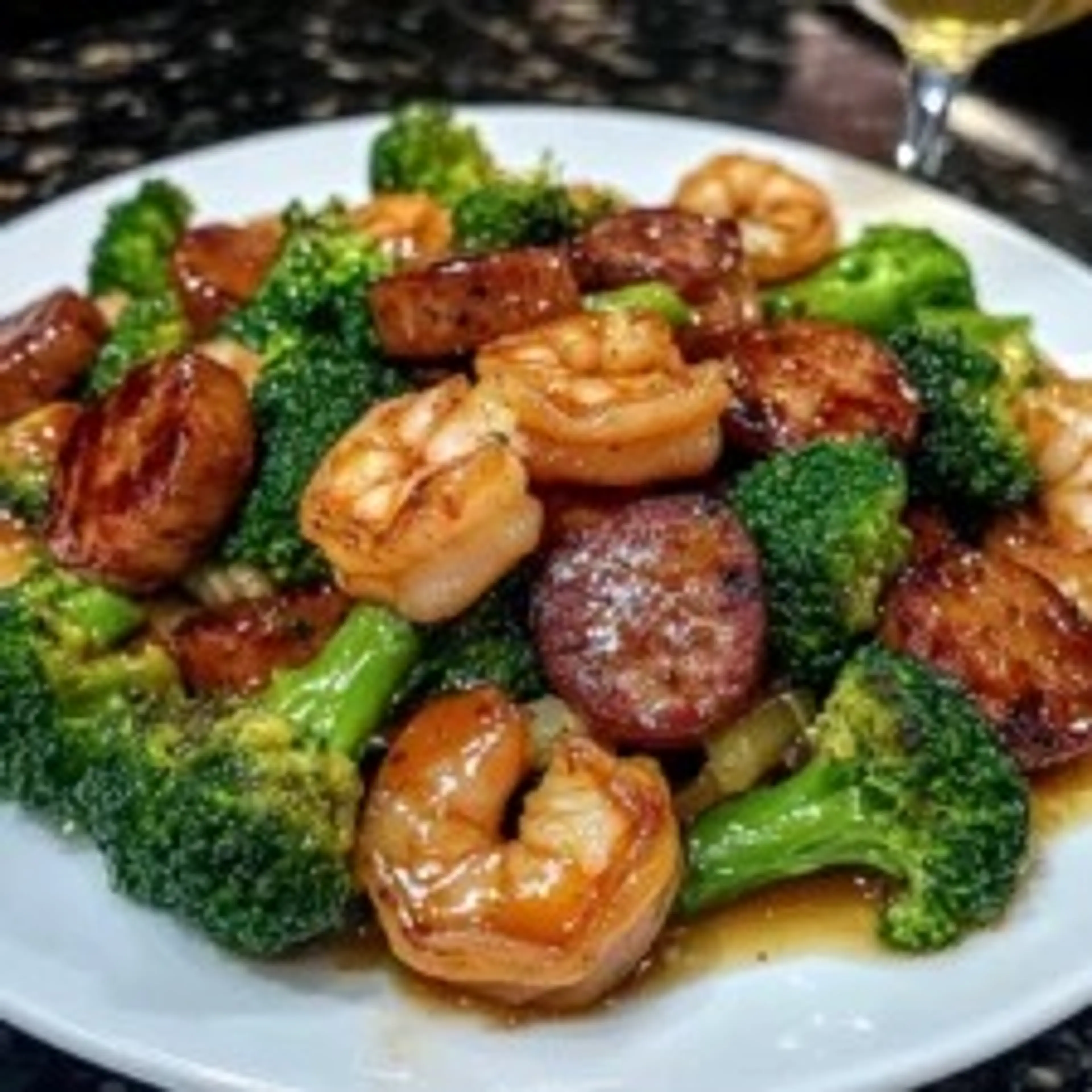 Honey Garlic Shrimp, Sausage & Broccoli