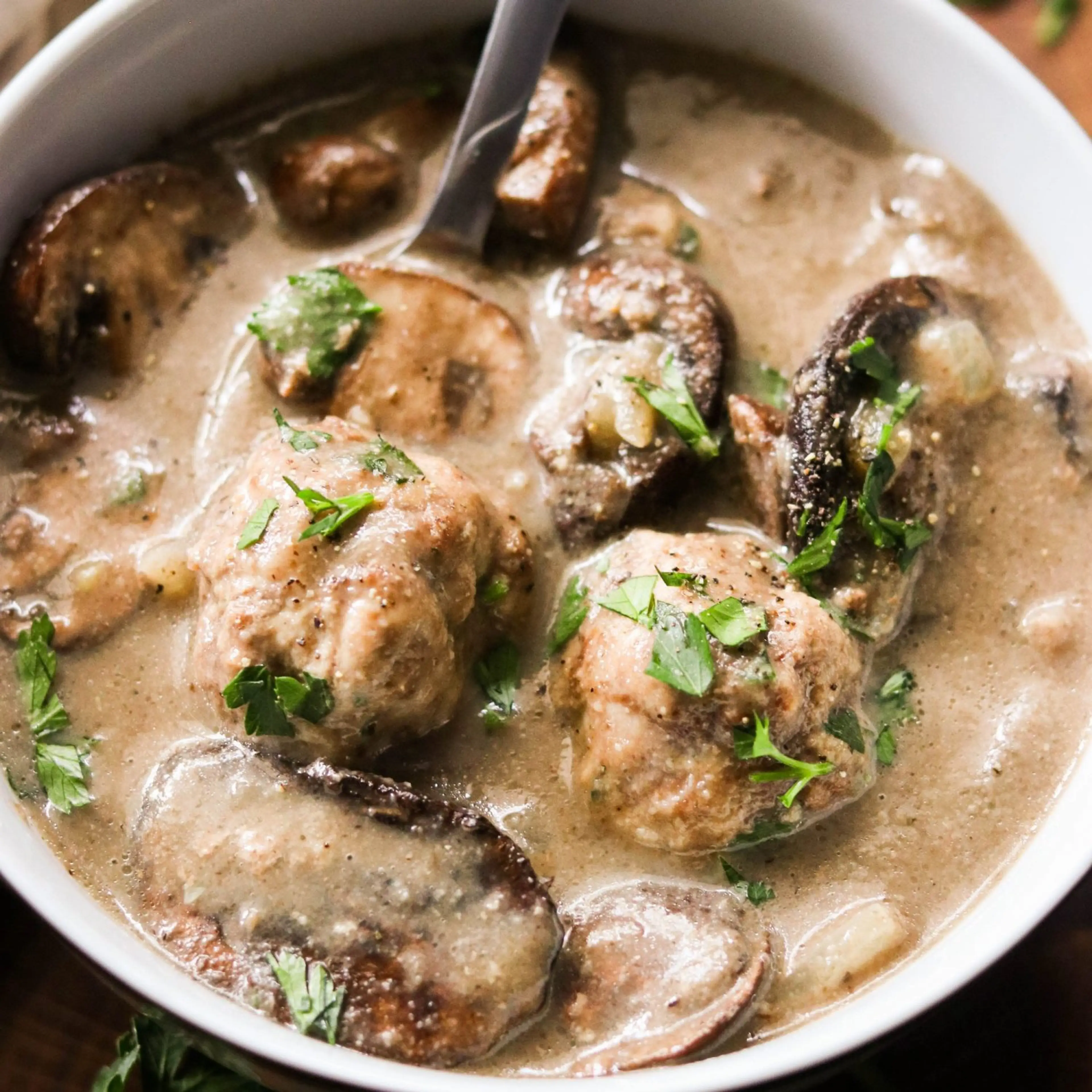 Creamy Meatball Mushroom Soup (Paleo, Whole30, Keto)