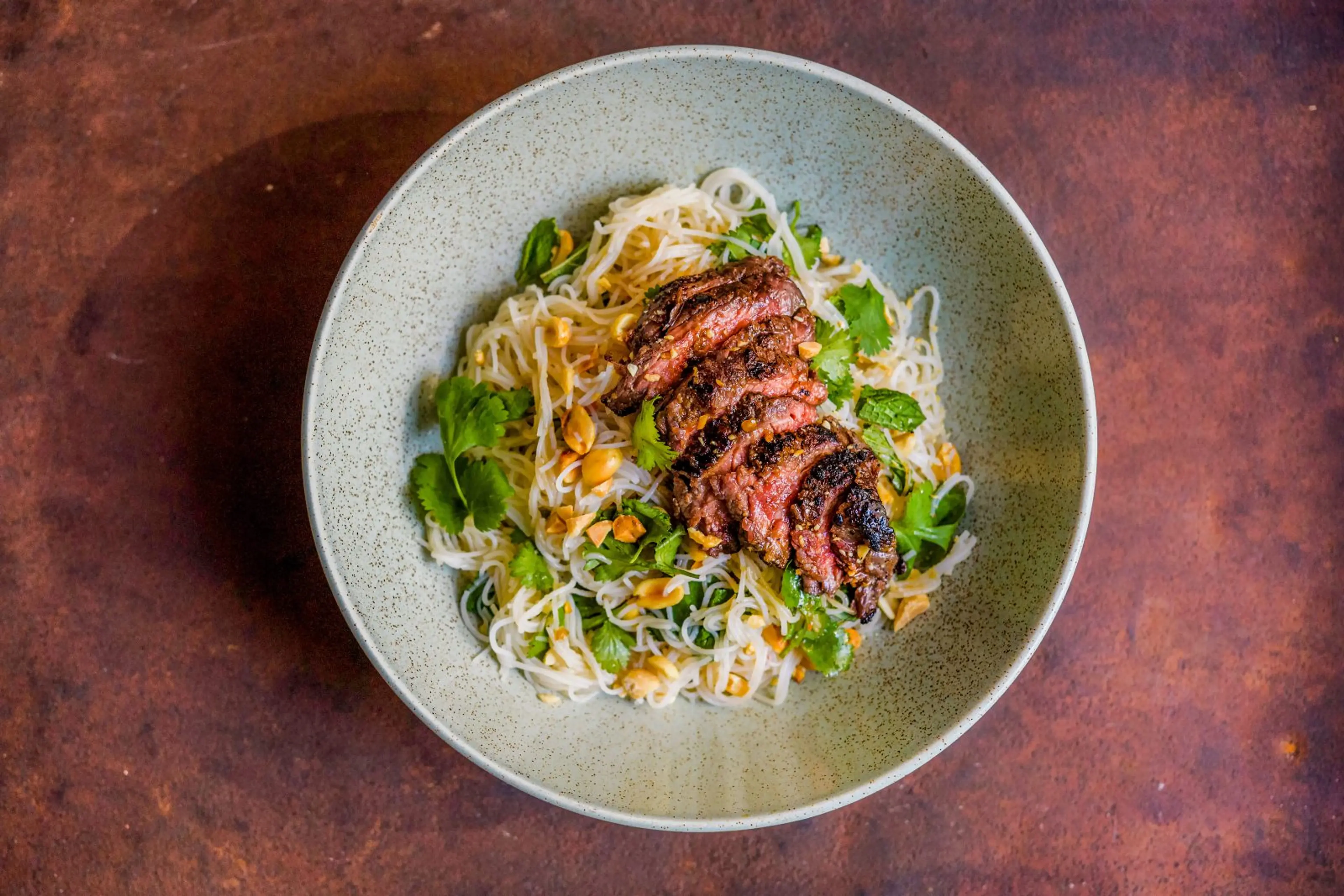 Ginger Beef with Rice Noodles and Herbs